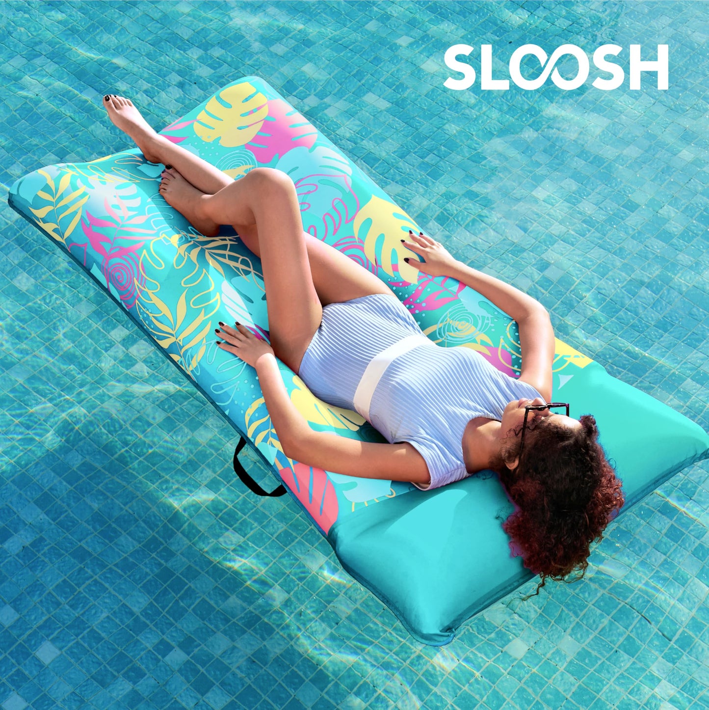SLOOSH XL Fabric Covered Pool Float Lounger – 68x34 in, Headrest, Ultra Comfort