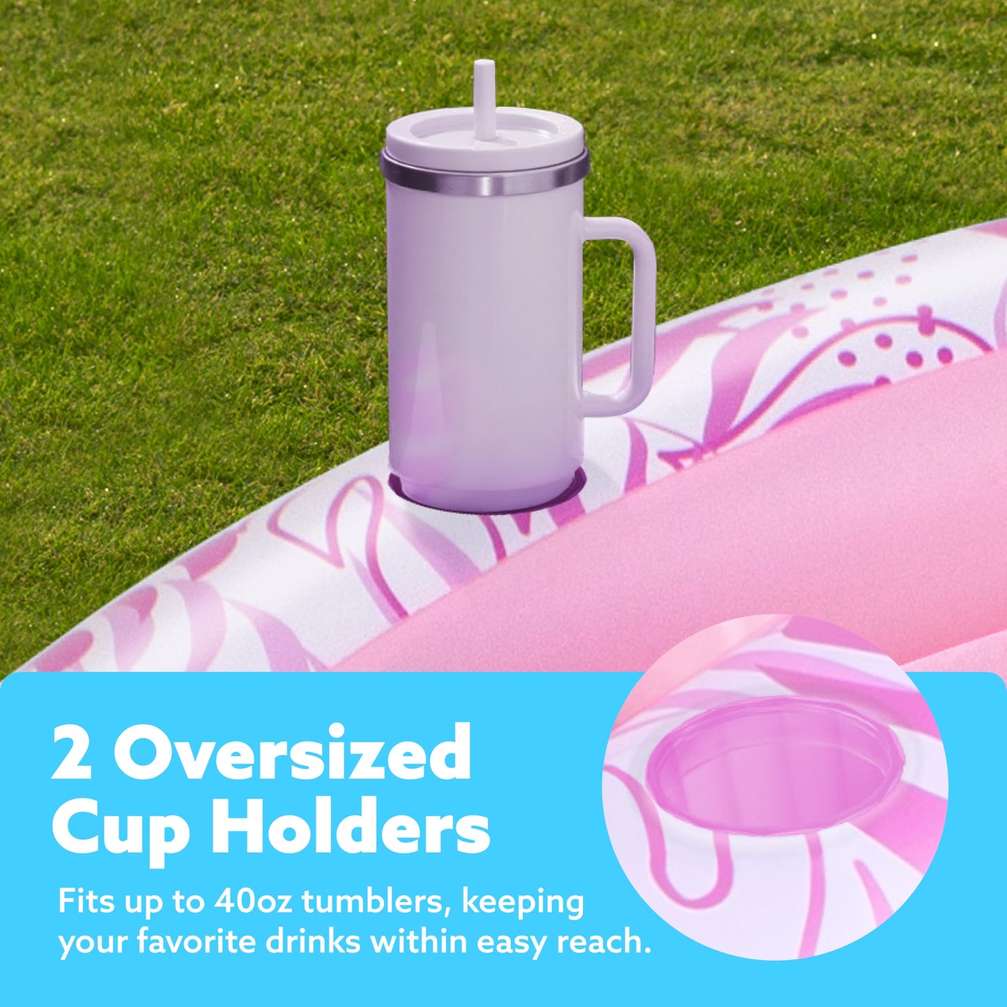 Sloosh Inflatable Tanning Pool Lounger – 72in Pink Round, 4-in-1