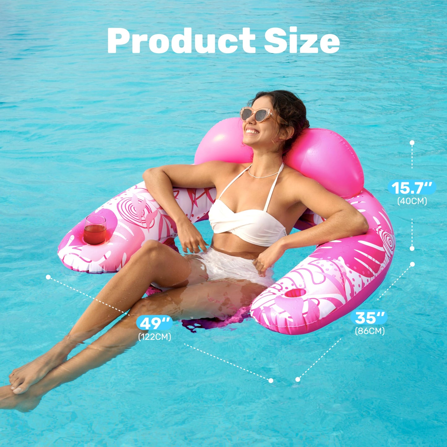SLOOSH Inflatable Pool Chairs 2-Pack with Cup Holders – Leaves Design, Headrest, UV-Resistant