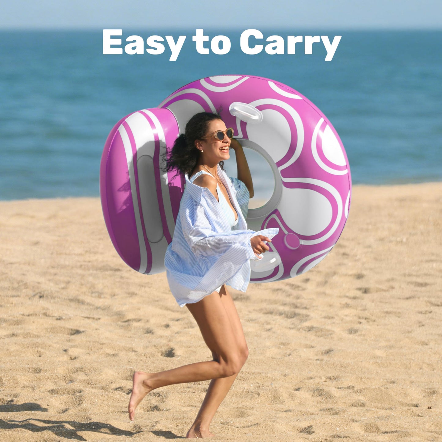 Sloosh Inflatable Pool Float Chair — Big Backrest, Mesh Seat, Cup Holders | Pink & White