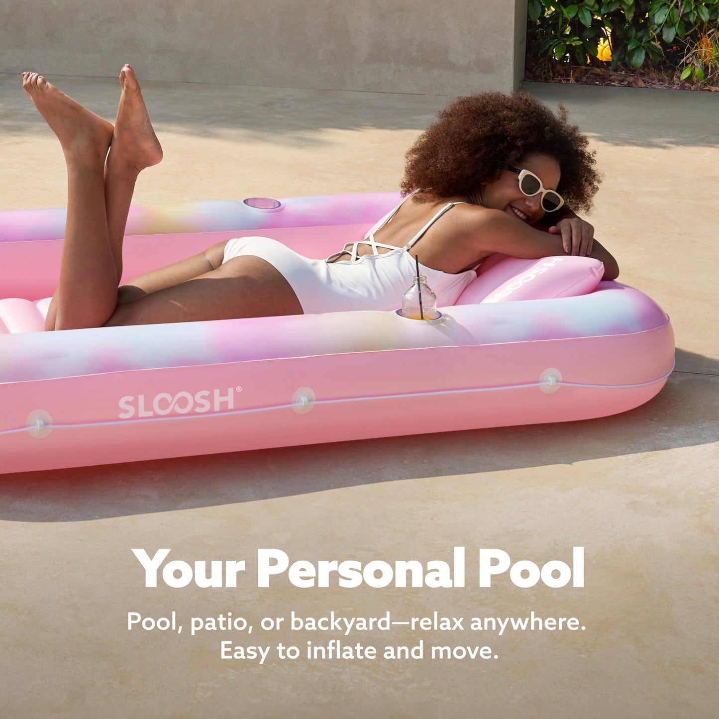 SLOOSH Inflatable Tanning Pool Lounger – 70x46 in Blue Daisy (4-in-1 Suntan Tub Raft)