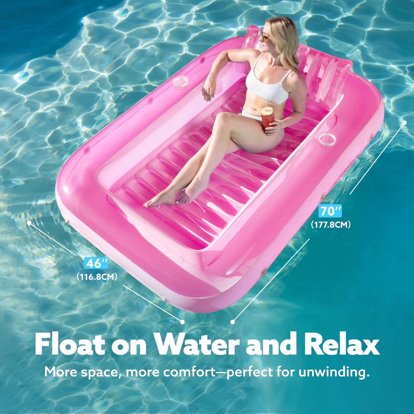 SLOOSH Inflatable Tanning Pool Lounger 70x46 — 4-in-1 Suntan Tub Raft with Pillow