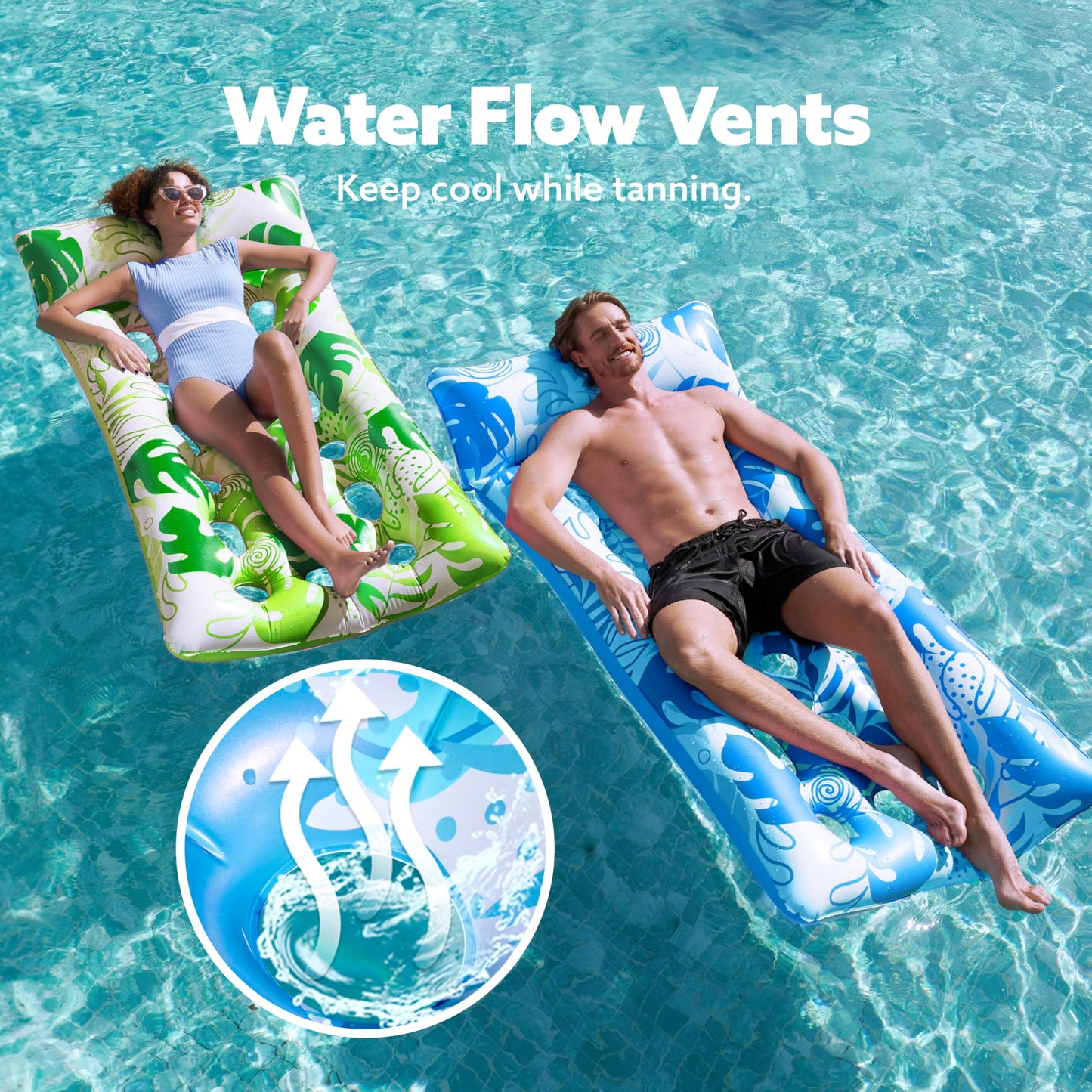 Sloosh 2-Pack Inflatable Pool Floats – XL Adult Loungers with Headrest (Blue/Green)