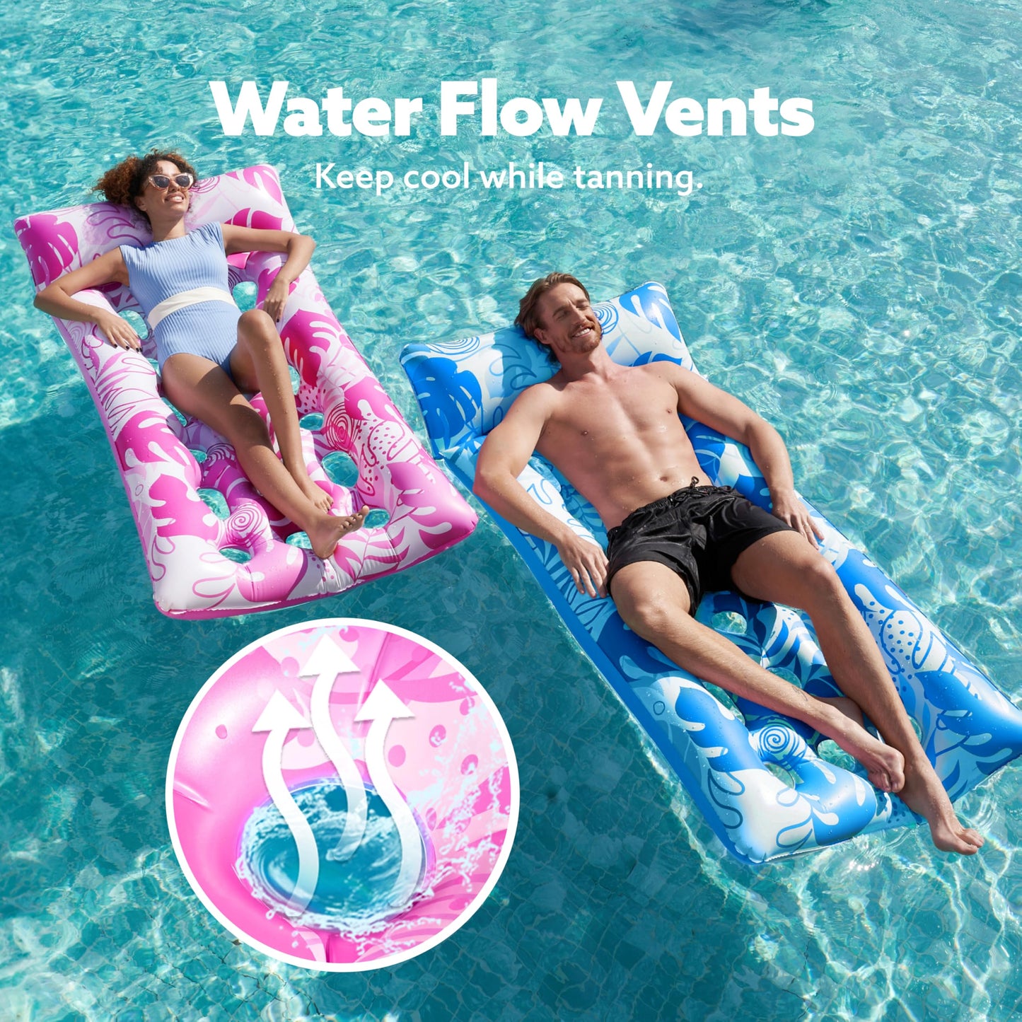 Sloosh 2-Pack XL Inflatable Pool Floats with Headrests – Adults Loungers for Pool, Lake & Beach (Blue/Green)