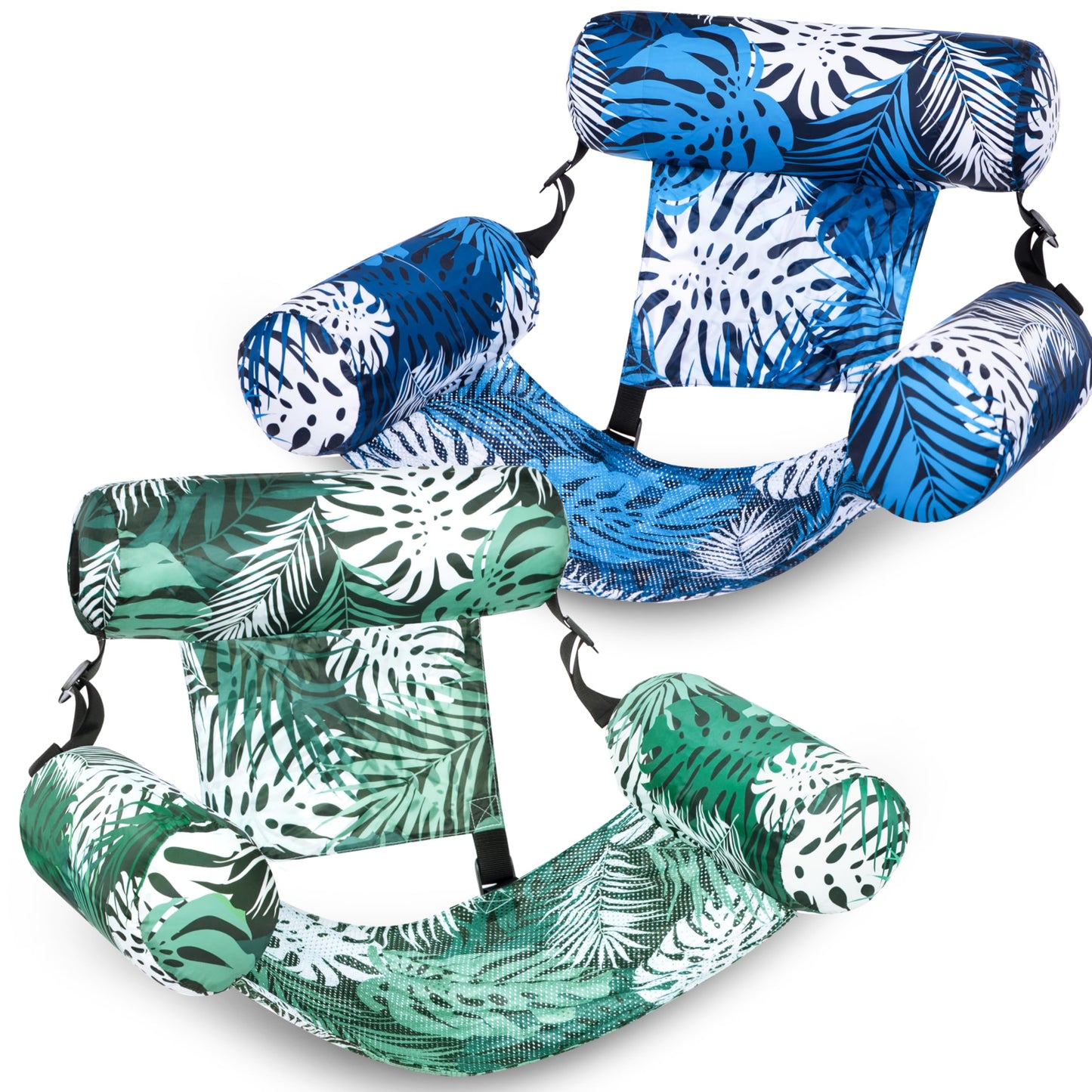 Sloosh Pool Floats 2-Pack – Inflatable Lounge Chairs for Adults (Tropical Leaves)