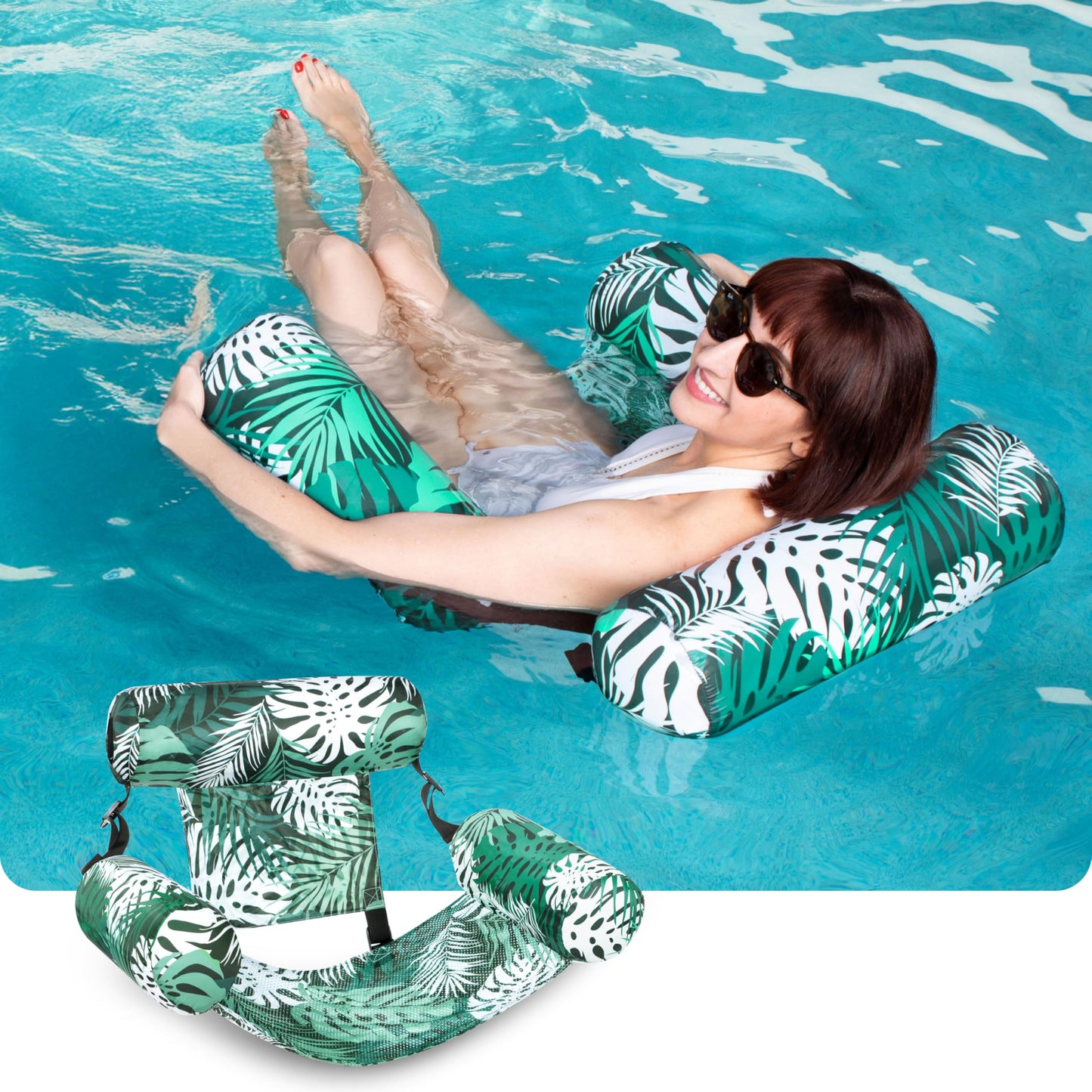 Sloosh Pool Floats Chair – Inflatable Pool Lounge with Green Leaves