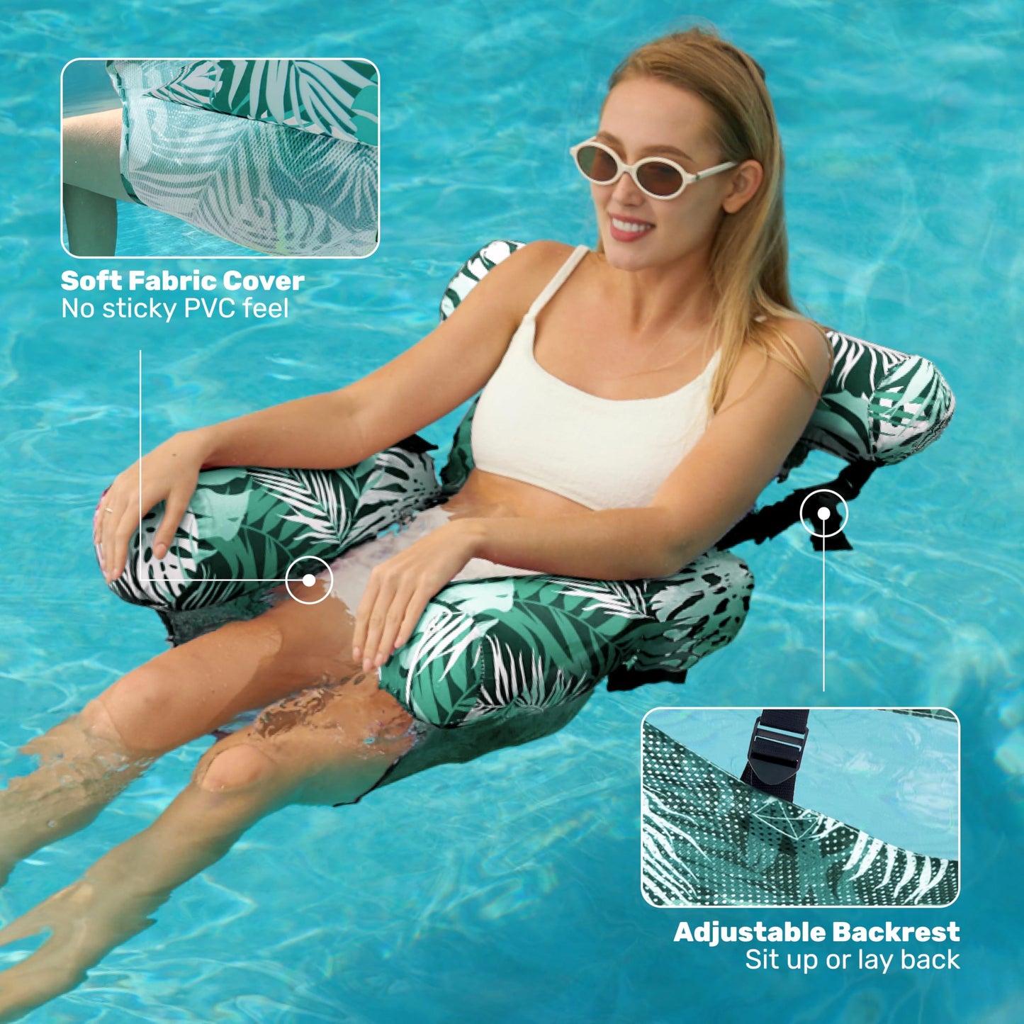 Sloosh Pool Floats Chair – Inflatable Pool Lounge with Green Leaves