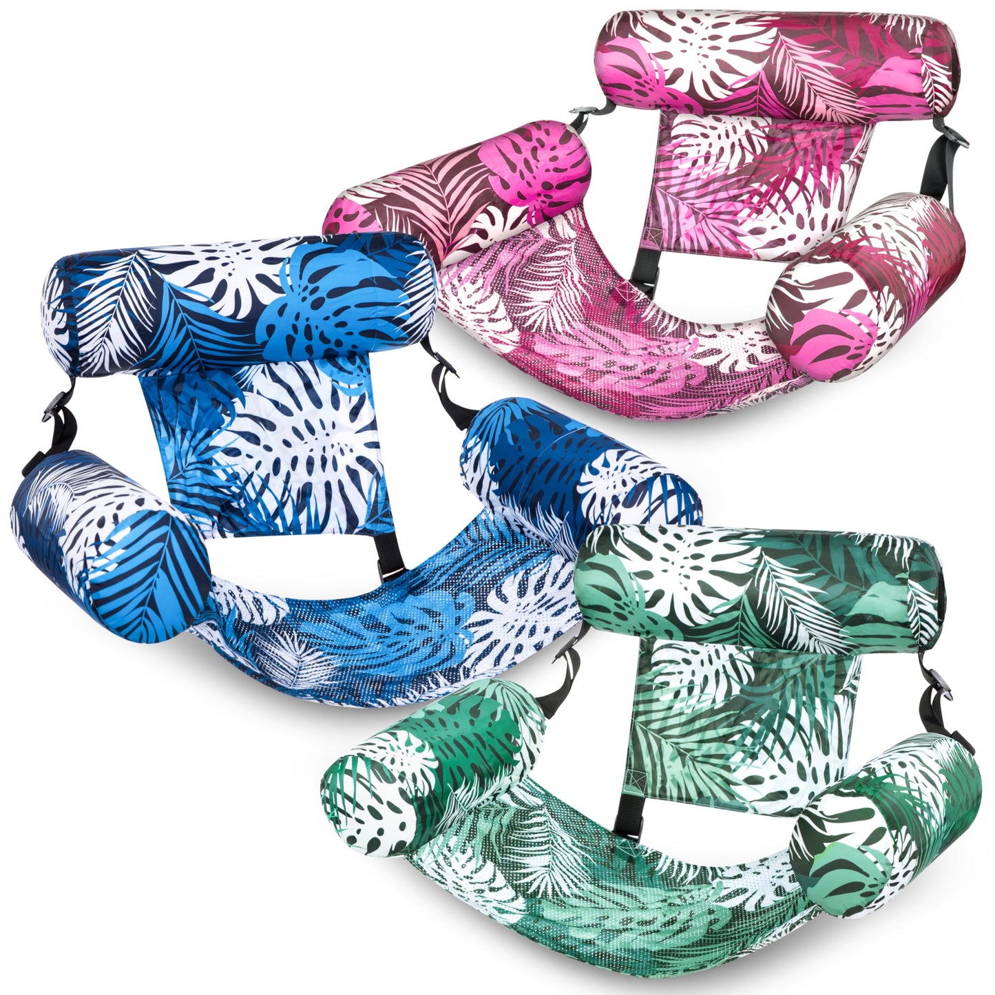 SLOOSH 3-Pack Pool Floats Chairs for Adults — Inflatable Lounge Chairs with Tropical Leaves