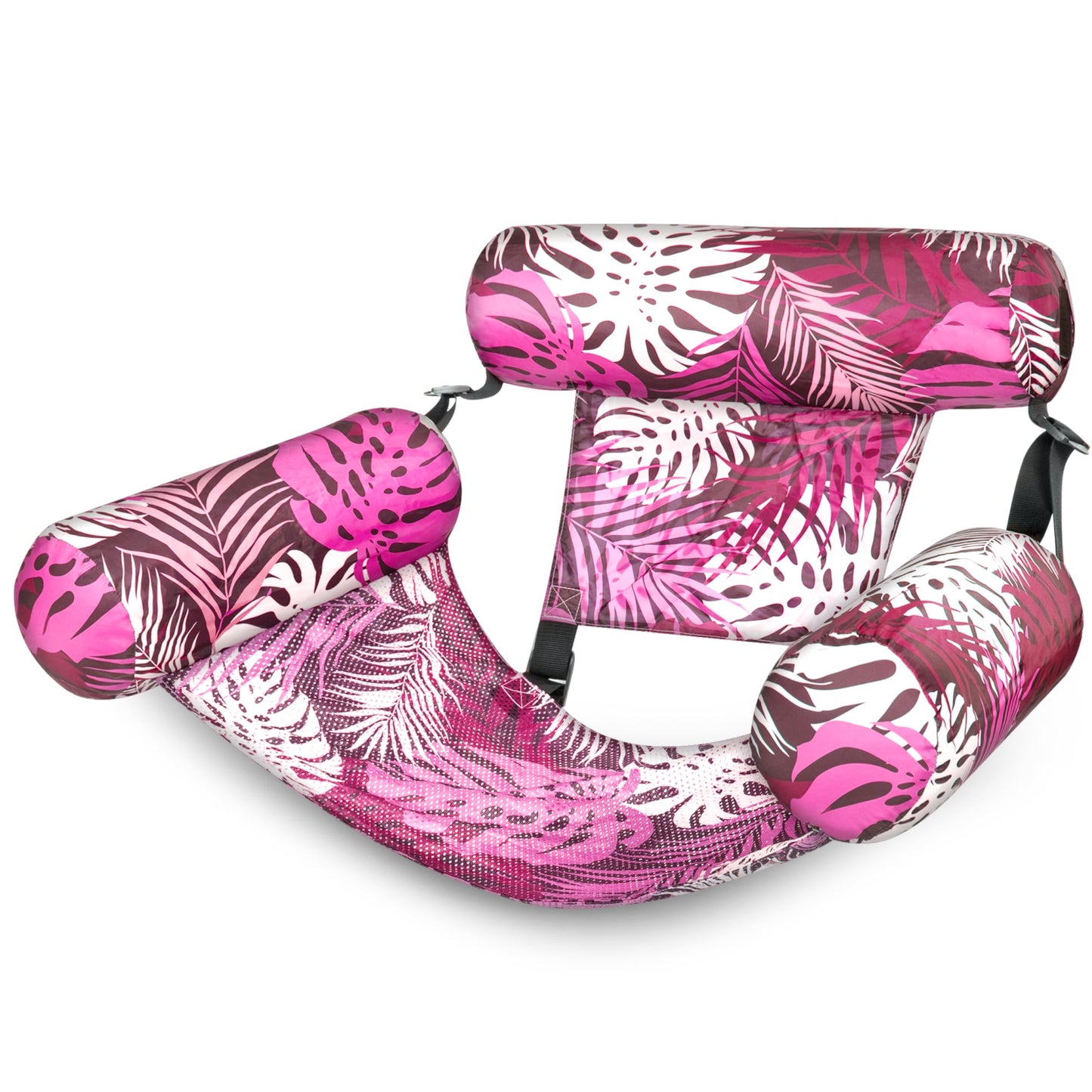 Sloosh Pool Floats Chairs Adult – Inflatable Pool Lounge with Pink Leaves Plant Pattern