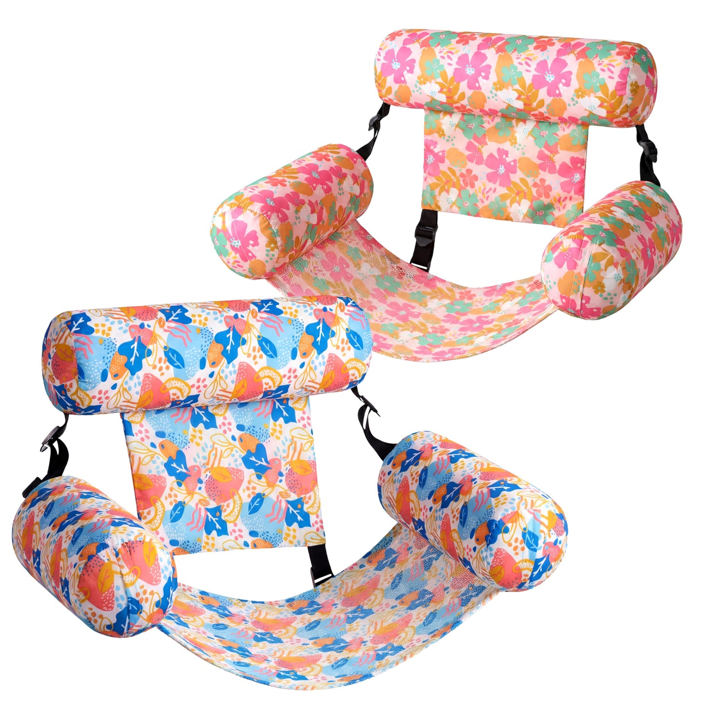 Sloosh 2-Pack Pool Float Hammock Chairs – Flower Pattern Inflatable Lounge