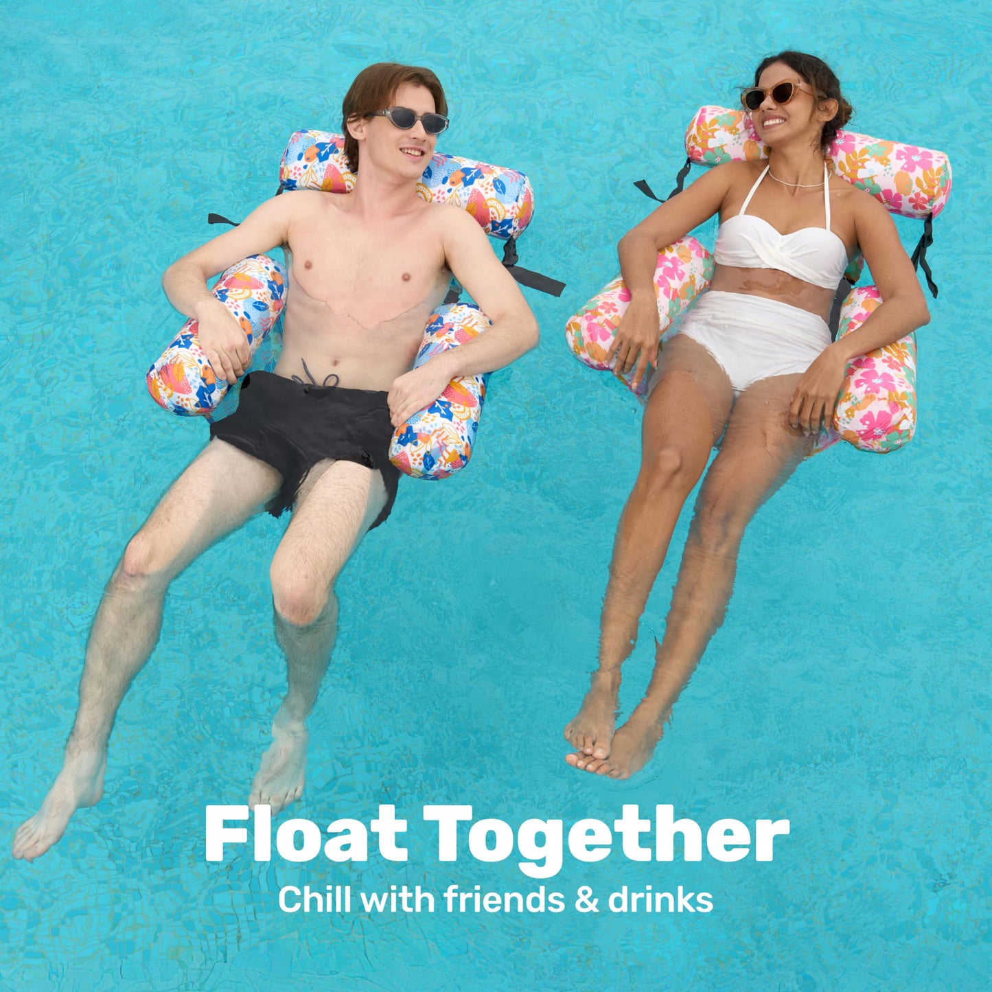 Sloosh 2-Pack Pool Float Hammock Chairs – Flower Pattern Inflatable Lounge
