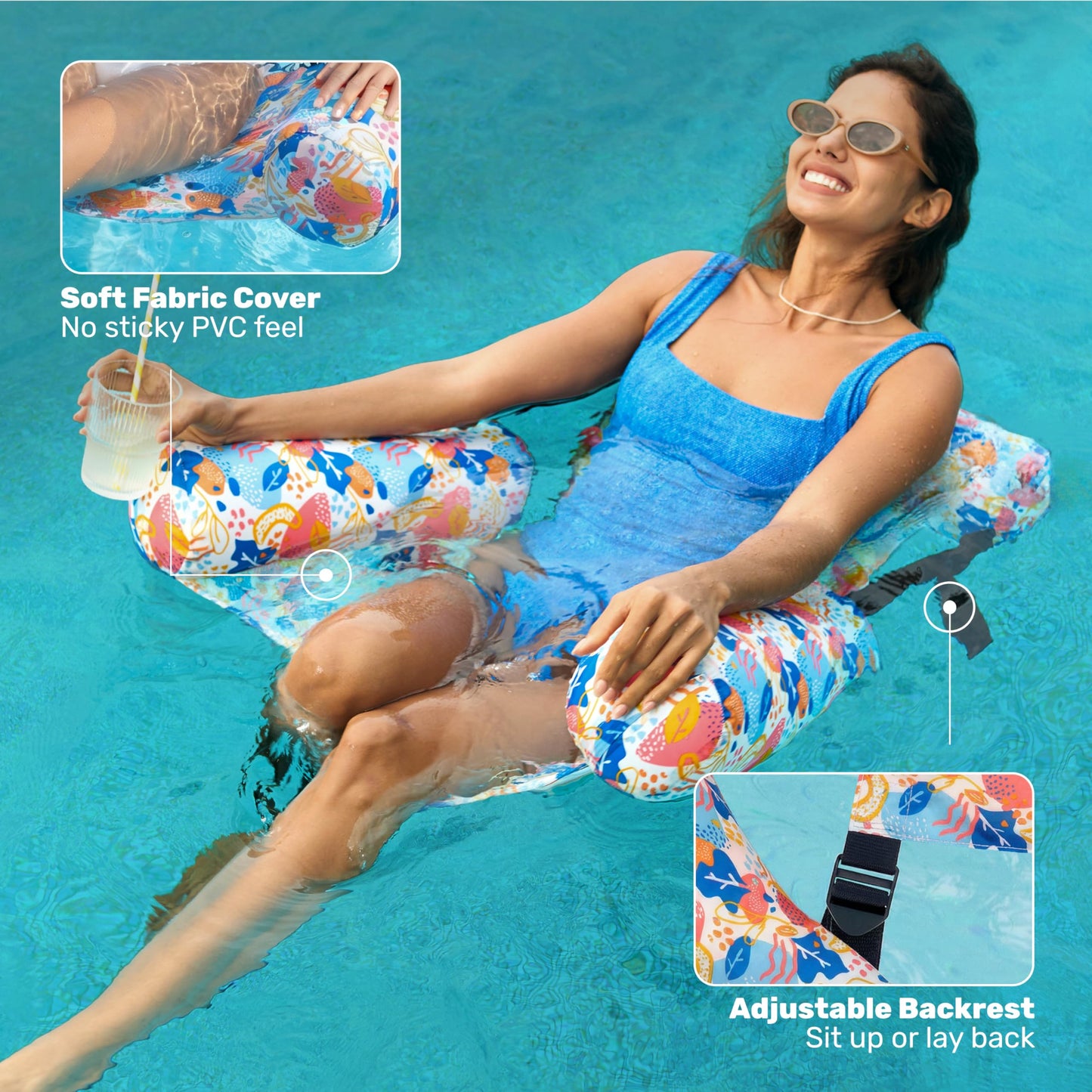 Sloosh 2-Pack Pool Float Hammock Chairs – Flower Pattern Inflatable Lounge