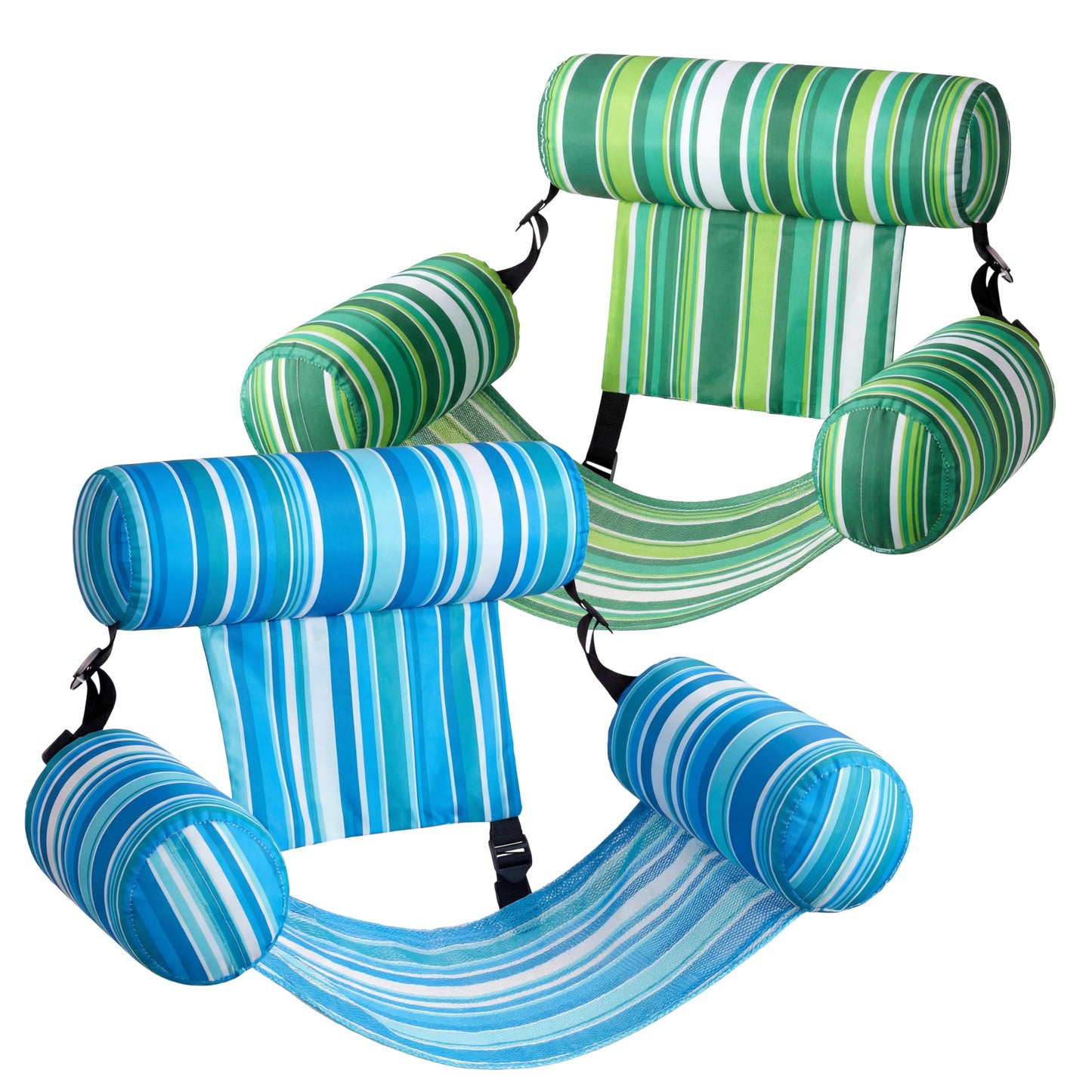 Sloosh Pool Floats Chairs (2-Pack) – Inflatable Lounge Chairs for Adults, Stripe Pattern