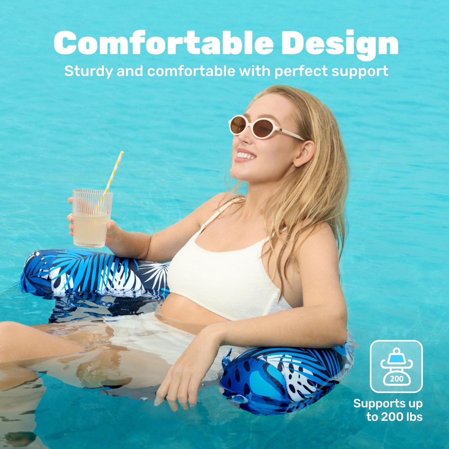 Sloosh Pool Floats Chairs – 2-Pack Inflatable Noodle Chairs with Sling Fabric (Tropical Leaves)