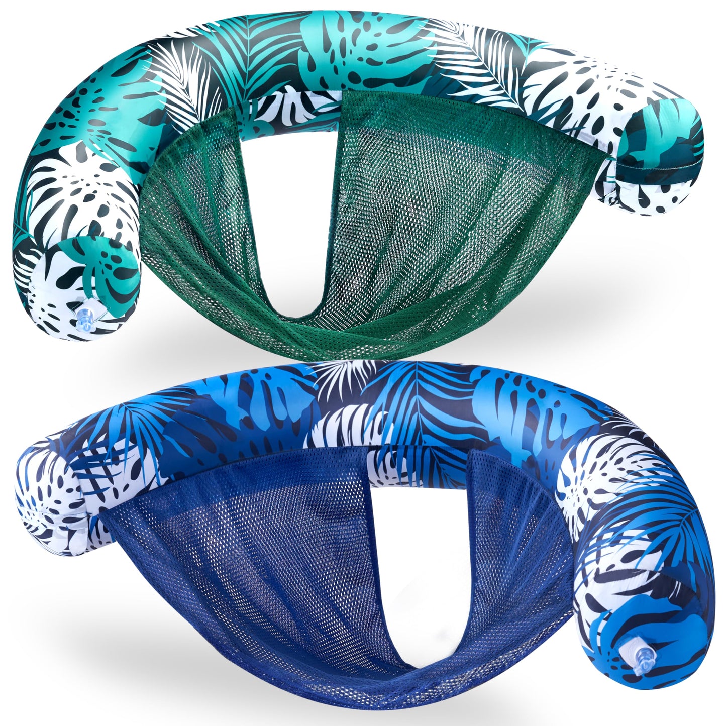 Sloosh Pool Floats Chairs – 2-Pack Inflatable Noodle Chairs with Sling Fabric (Tropical Leaves)