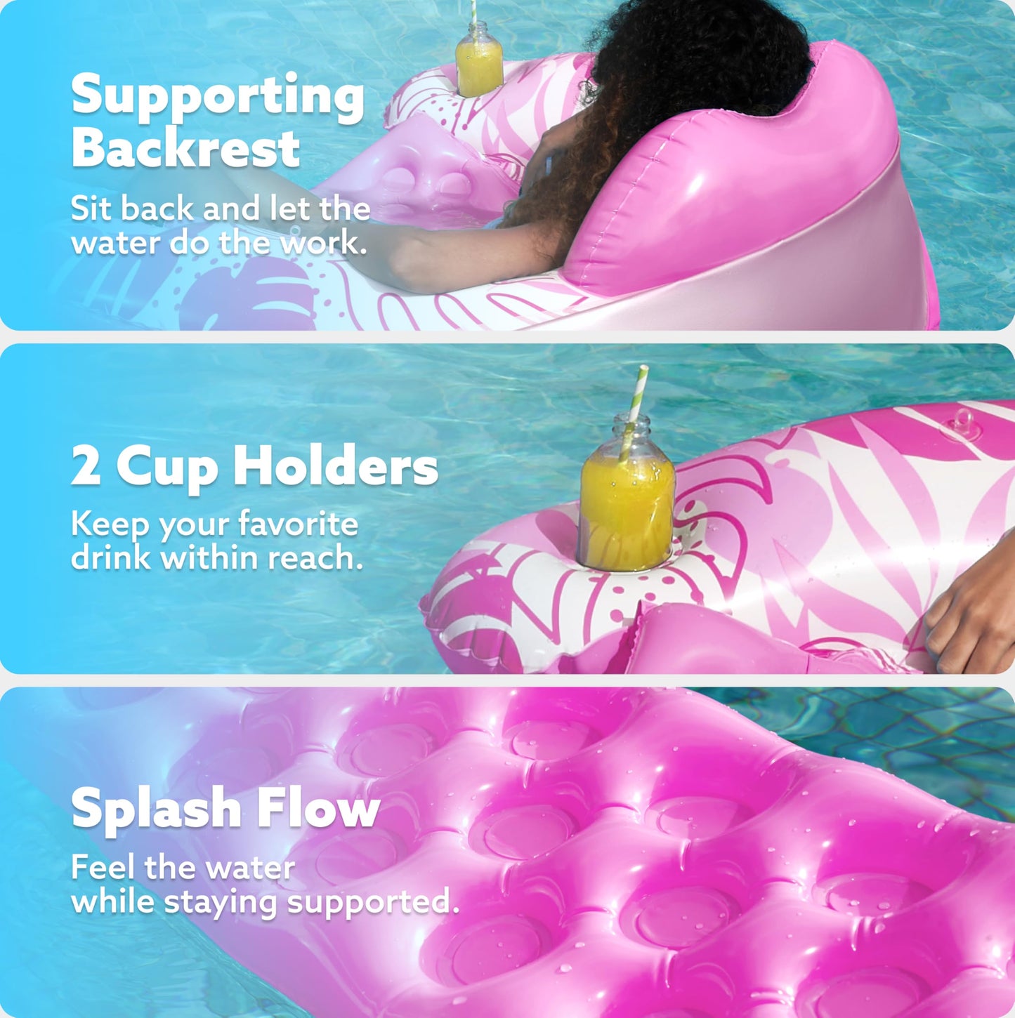 Sloosh Pool Floats with Canopy – XL Inflatable Lounge Chair for Adults, Pink