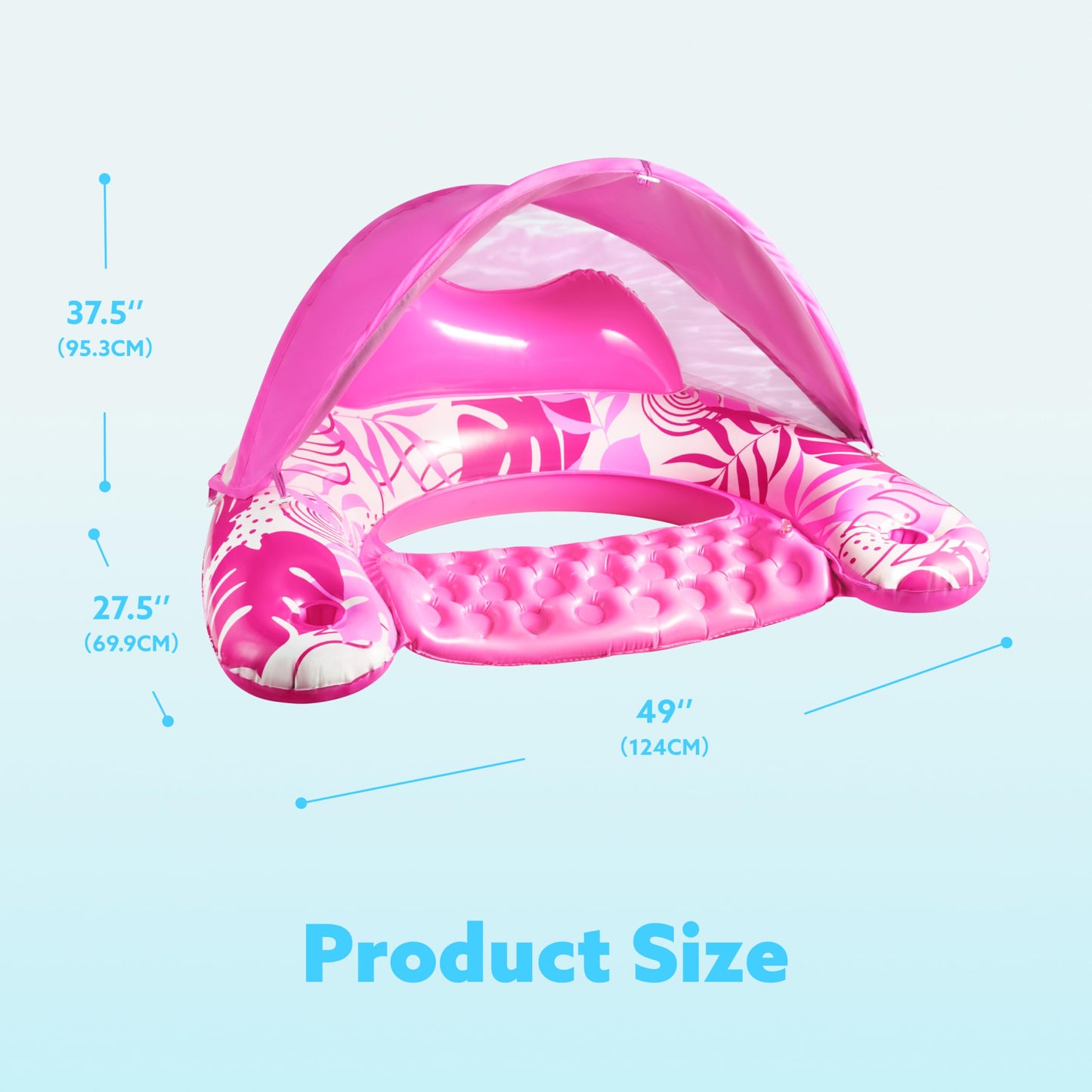 Sloosh Pool Floats with Canopy – XL Inflatable Lounge Chair for Adults, Pink