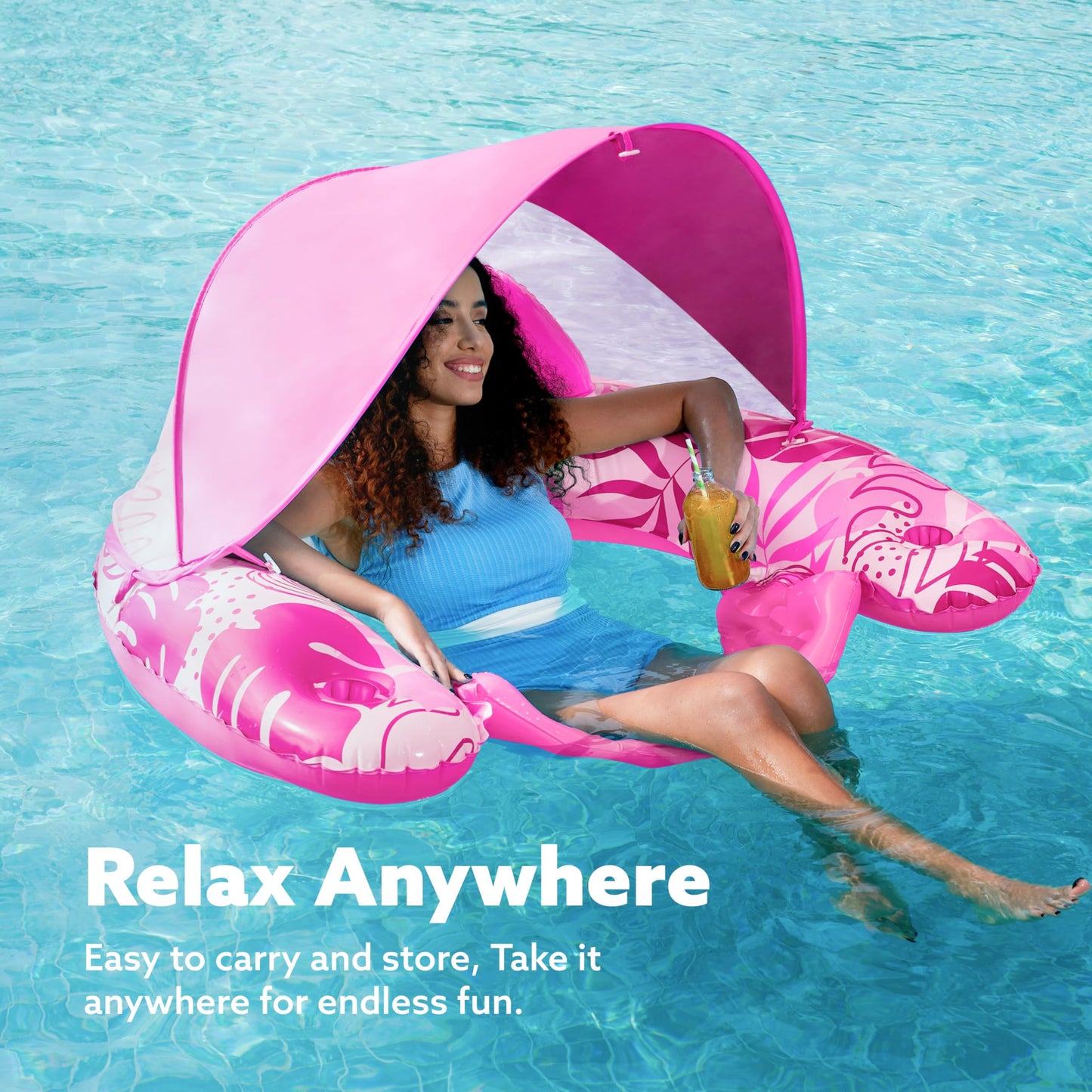 Sloosh Pool Floats with Canopy – XL Inflatable Lounge Chair for Adults, Pink