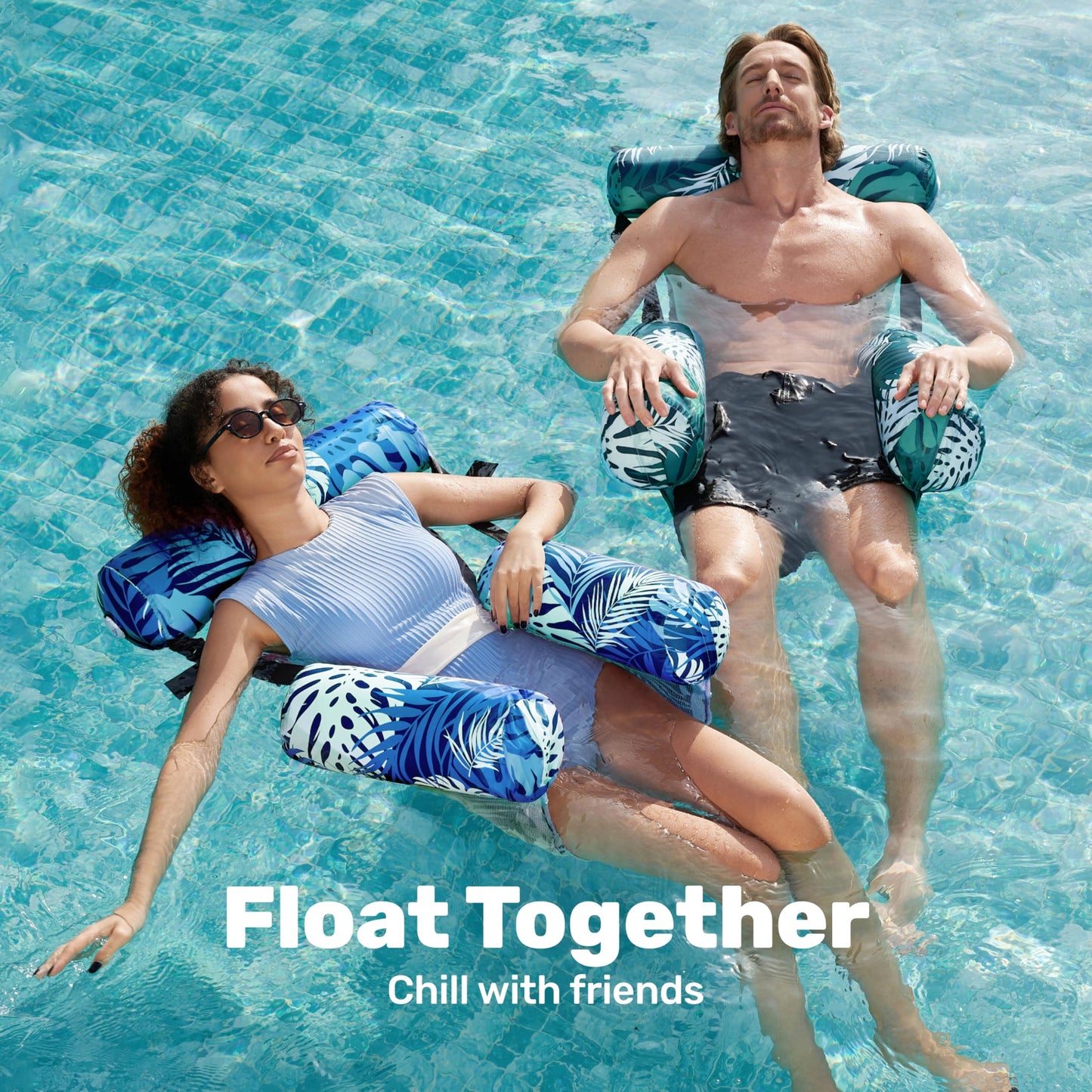 Sloosh Pool Floats 2-Pack – Inflatable Lounge Chairs for Adults (Tropical Leaves)
