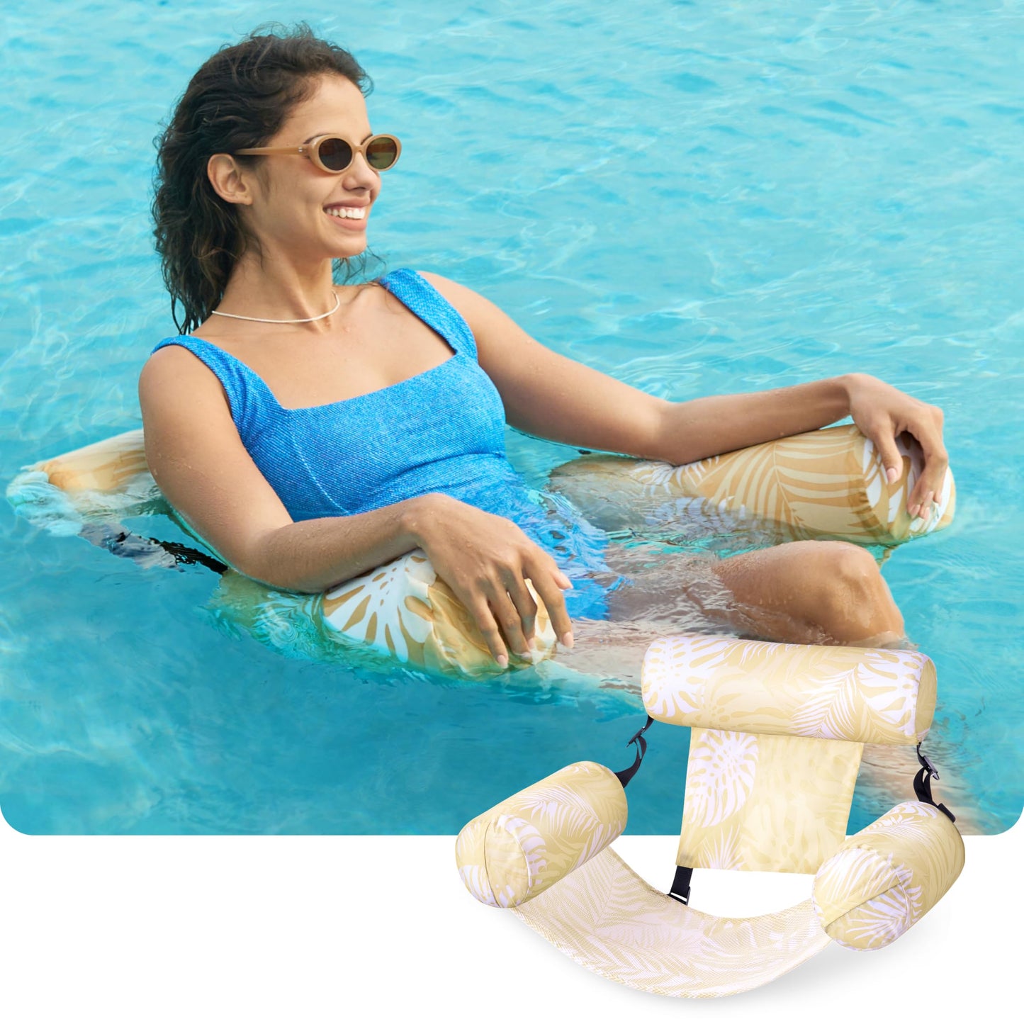 Sloosh Convertible Tropical Hammock Chair – Champagne Leaves Pool Float for Adults