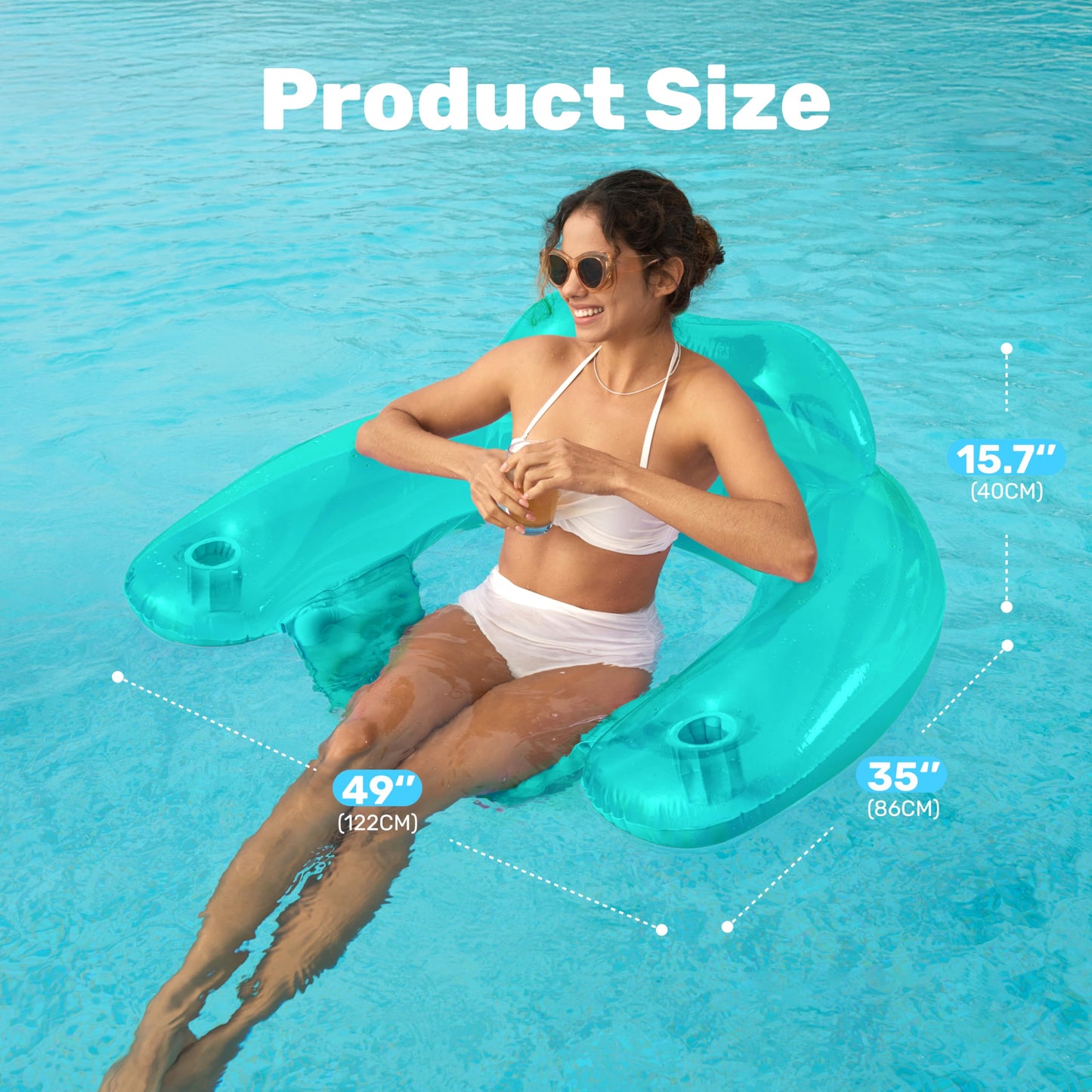 Sloosh Inflatable Pool Floats – 2 Pack Pool Chairs with Cup Holders (Blue & Green)