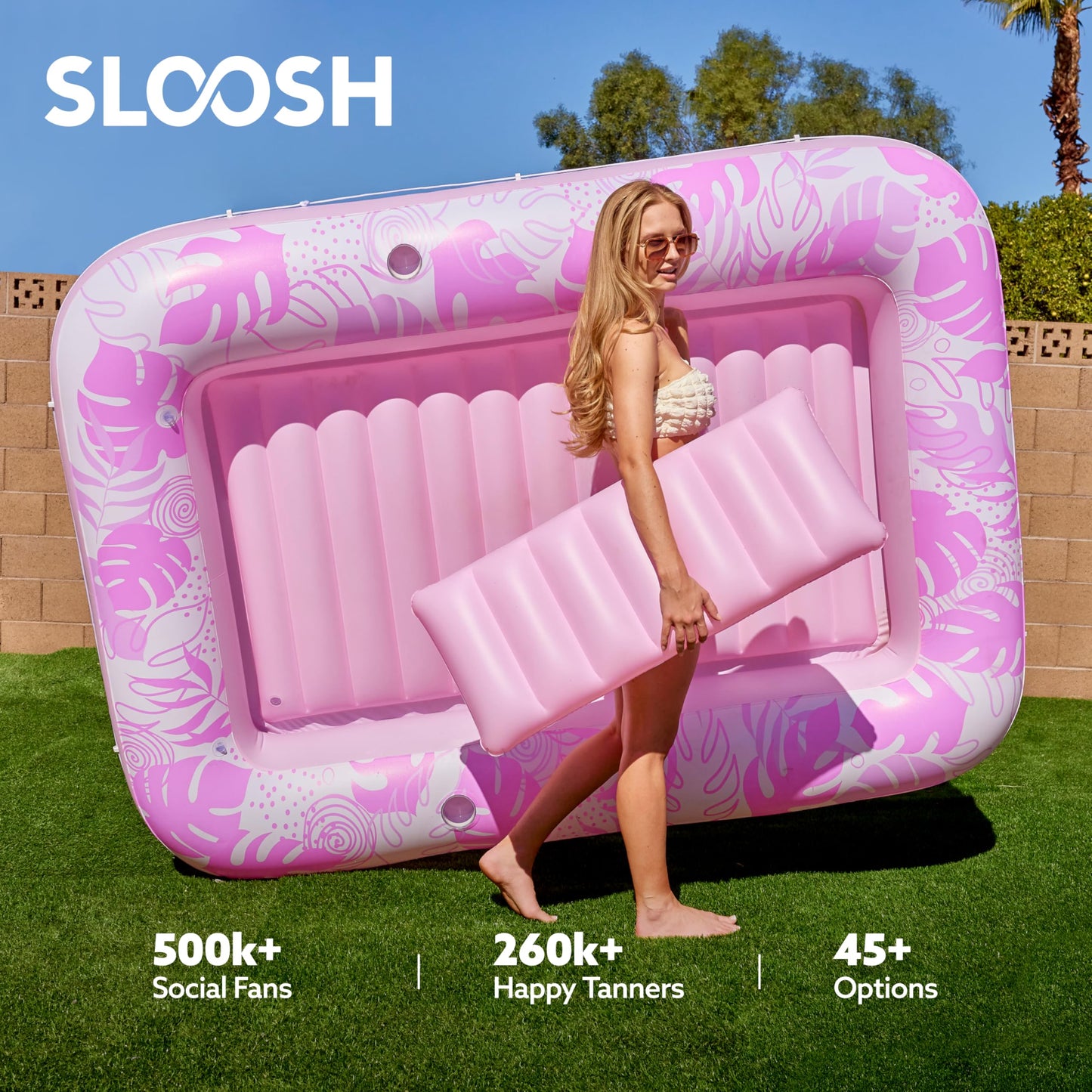 SLOOSH Inflatable Tanning Pool Lounger Float – XL 85x57 in, Blushing Pink