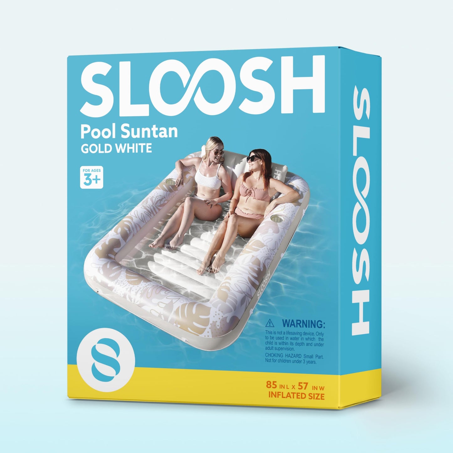 SLOOSH Inflatable Tanning Pool Lounger 85x57 — Extra Large Pool Float with Pillow, Drink Holders, and Grab Line