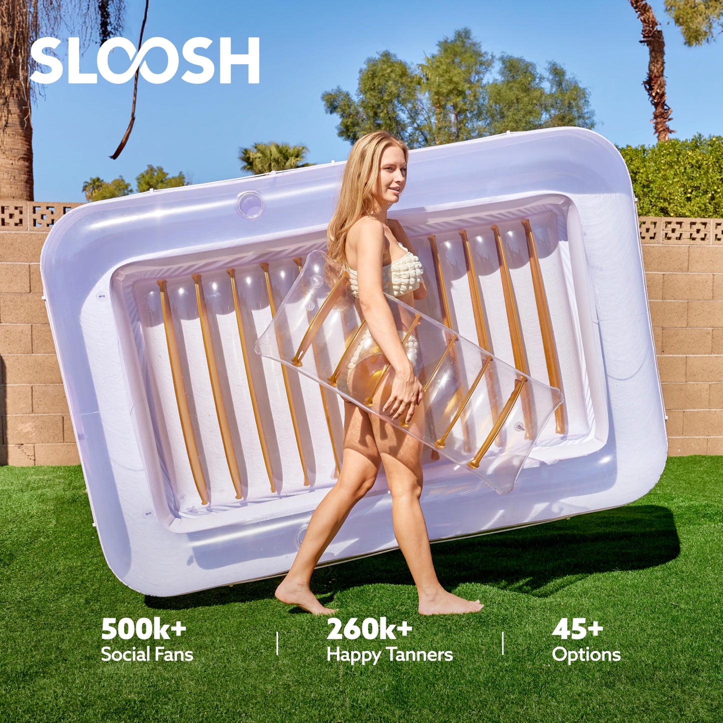 Sloosh Inflatable Tanning Pool Lounger Float – 85x57 XL Sunbathing Bed with Pillow