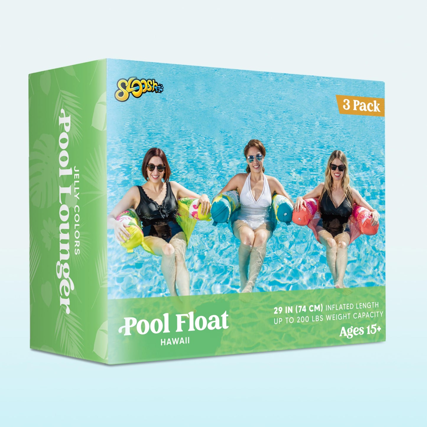 Sloosh Floral Noodle Pool Floats – 3 Pack Inflatable Sling Chairs (Orange/Yellow/Green)