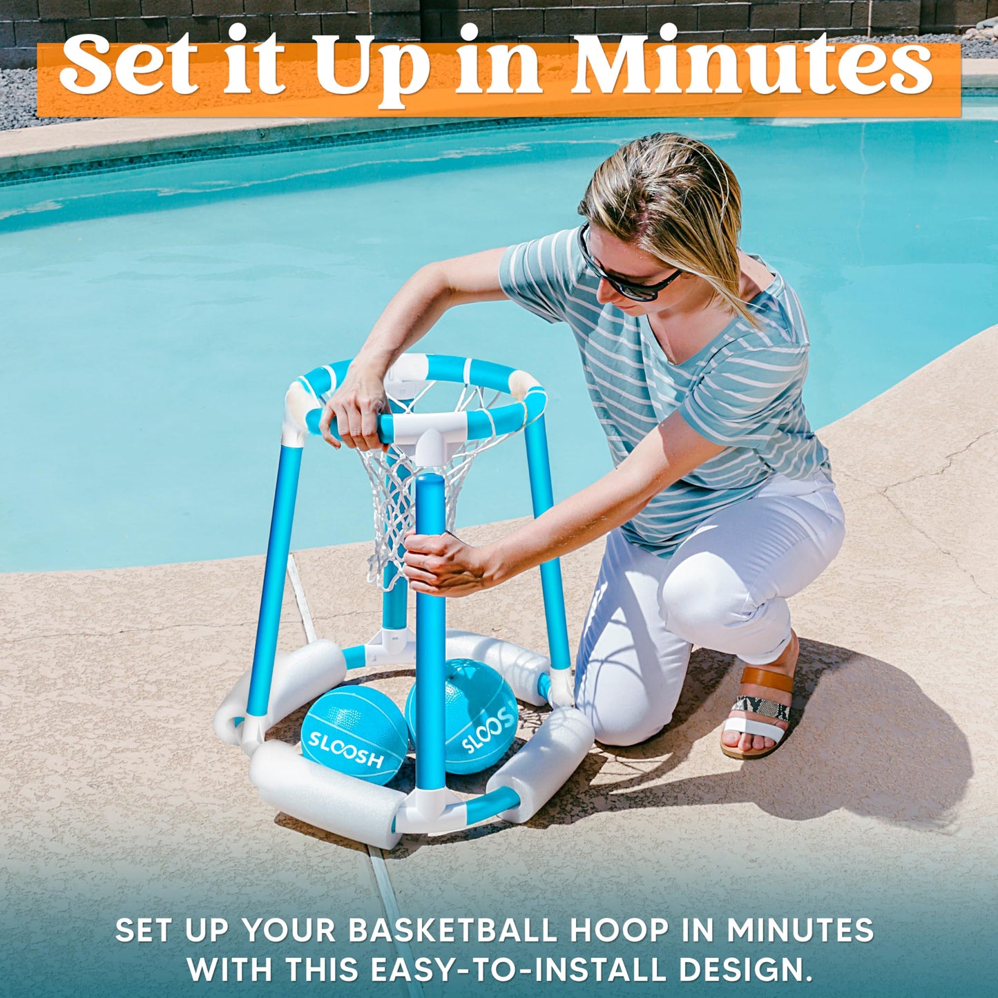 Sloosh Pool Basketball Hoop Set — Floating Water Game for All Ages (Blue)