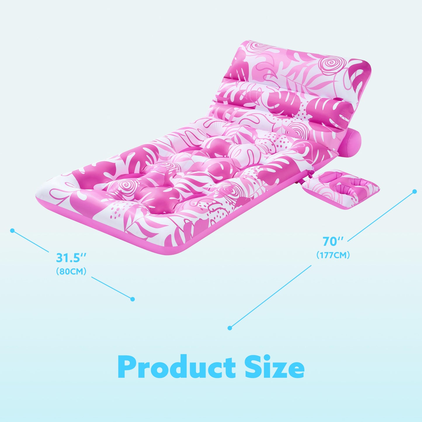 SLOOSH Adjustable Backrest Pool Float – Tropical Leaves Lounger with Cup Holders (Pink)
