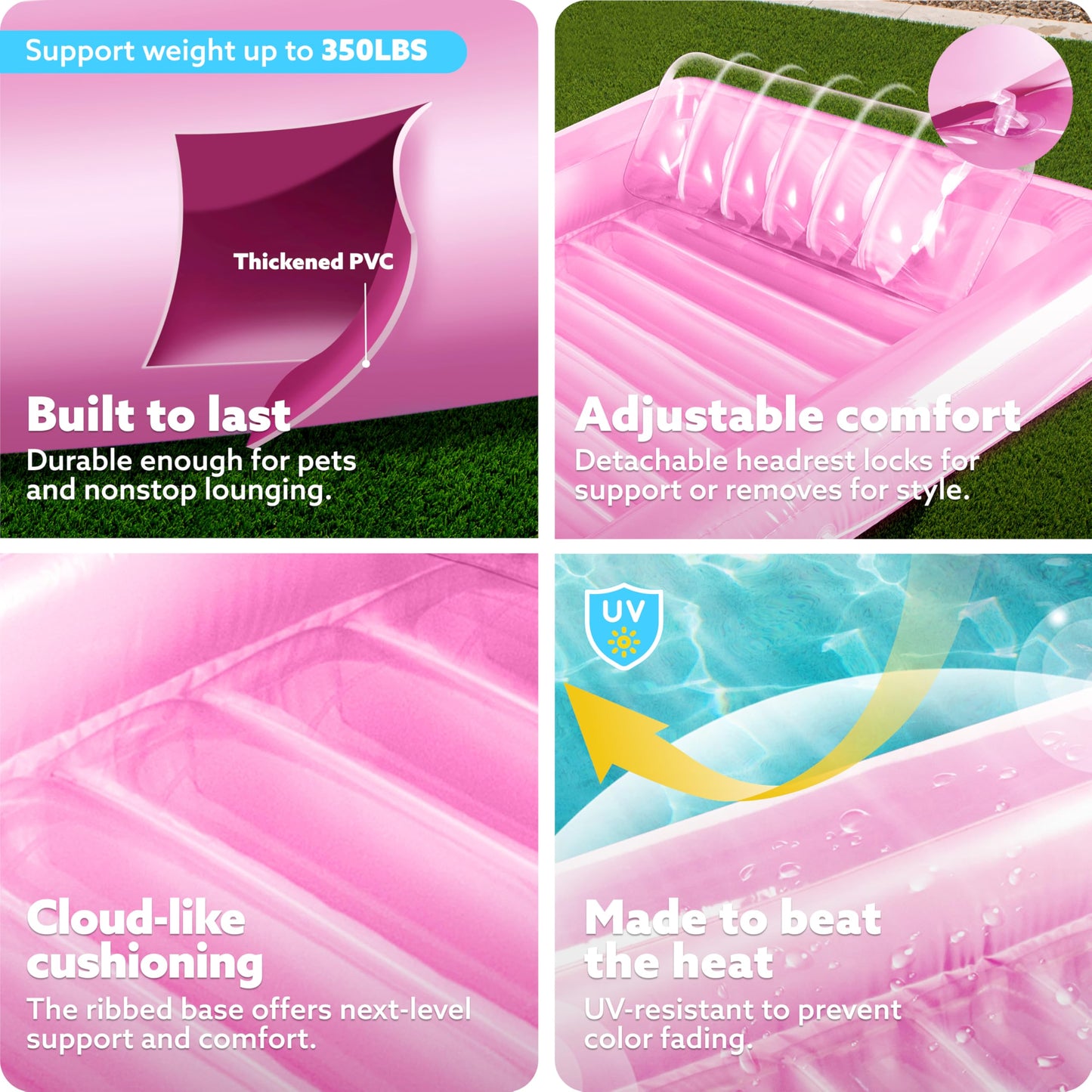 Sloosh Inflatable Tanning Pool Lounger – 85x57 in, Extra Large Pink