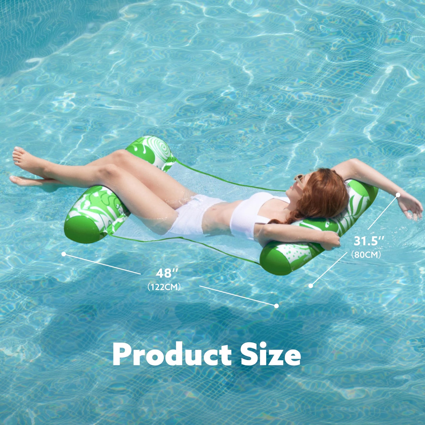 Sloosh 2 Packs Tropical Leaves Hammock Pool Floats – 4-in-1 Inflatable Loungers (Blue & Green)