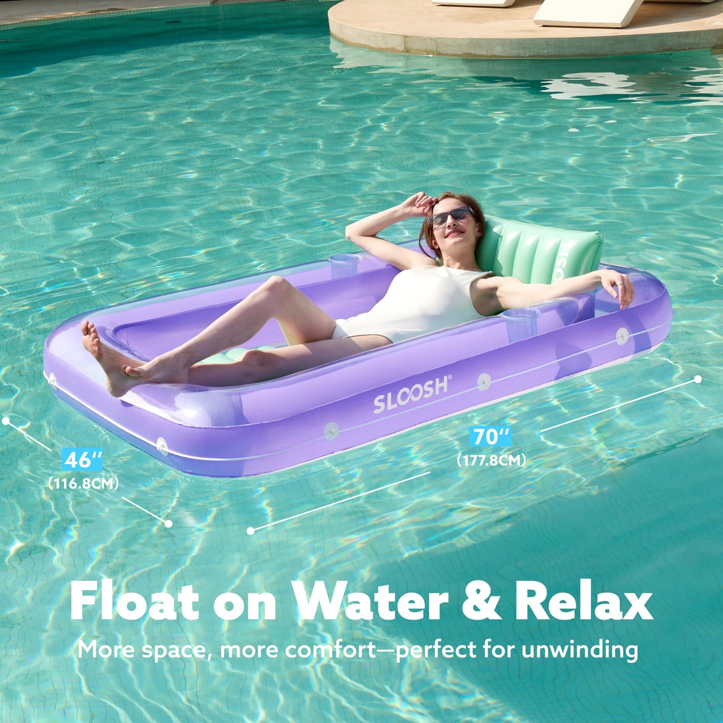 Sloosh Inflatable Tanning Pool Lounger 70x46 | 4-in-1 Suntan Tub Raft