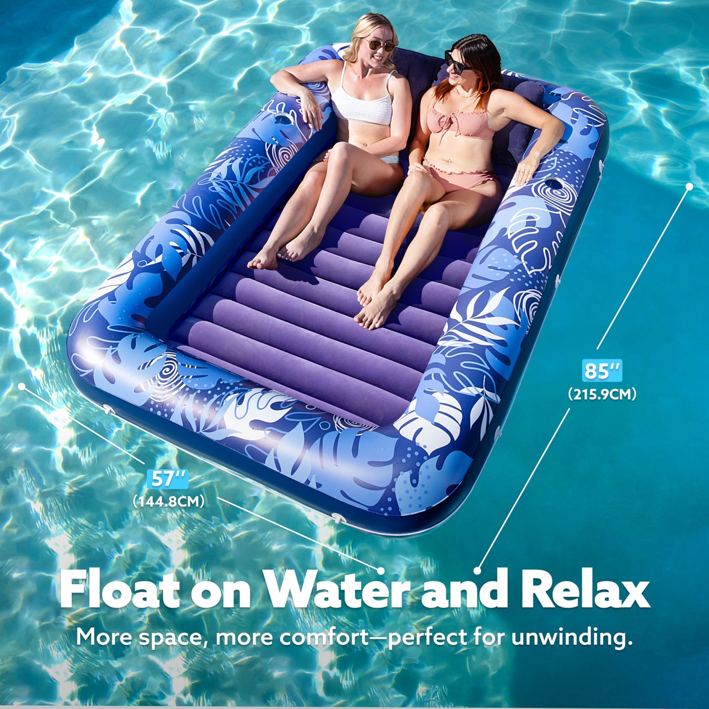 Sloosh Inflatable Tanning Pool Lounger Float — XL 85 x 57, 4-in-1 Sunbed, Dark Blue
