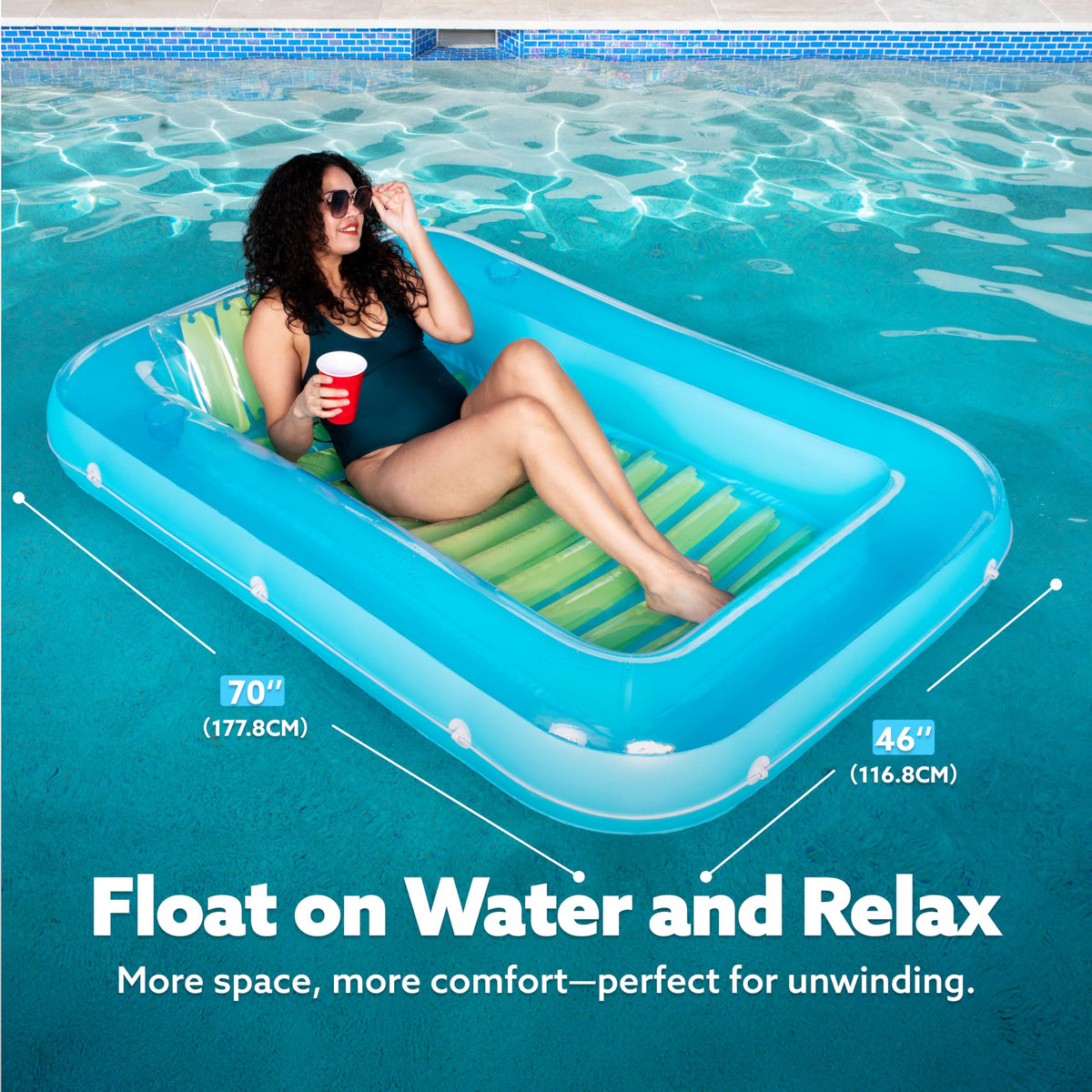 SLOOSH Inflatable Tanning Pool Lounger Float — 70x46, 4-in-1 Suntan Tub Raft, UV-Resistant