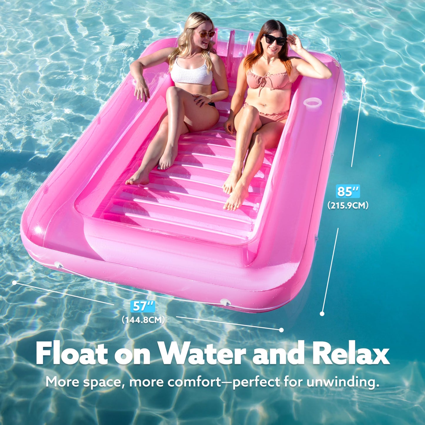 Sloosh Inflatable Tanning Pool Lounger – 85x57 in, Extra Large Pink