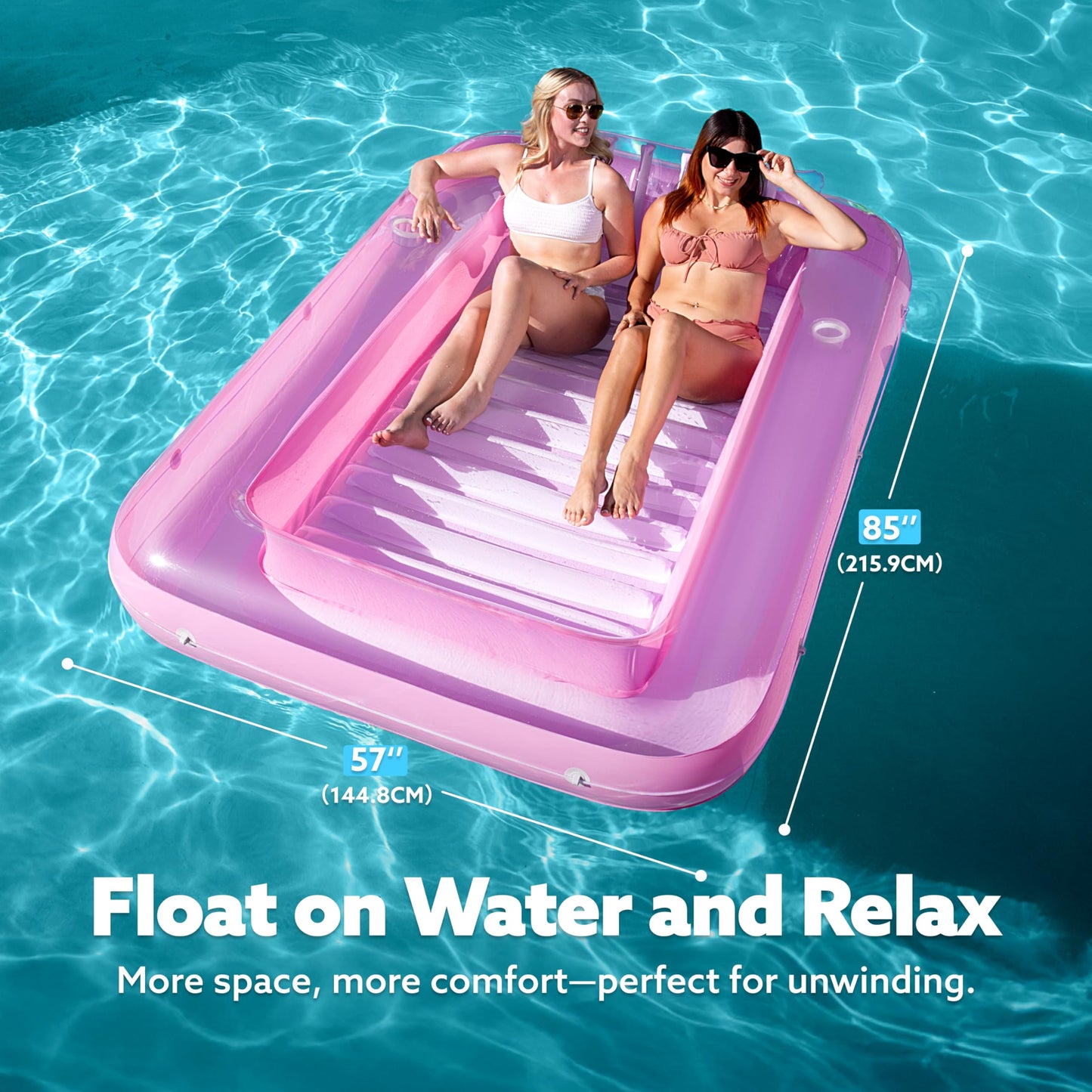 Sloosh Inflatable Tanning Pool Lounger XL 85x57 in | Pink & White 4-in-1 Suntan Tub Raft