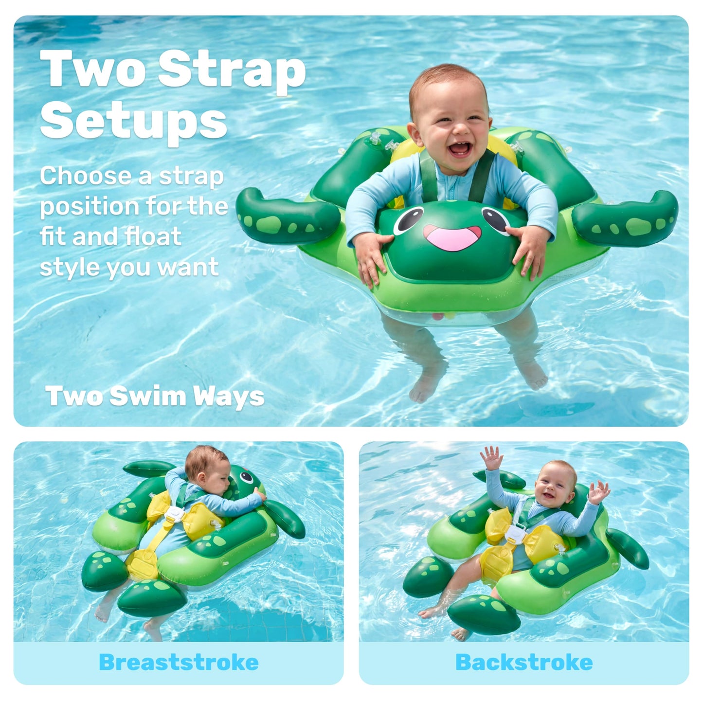 Sloosh Baby Swimming Float with Removable Sun Canopy – Sea Turtle Design (6-36 mo)