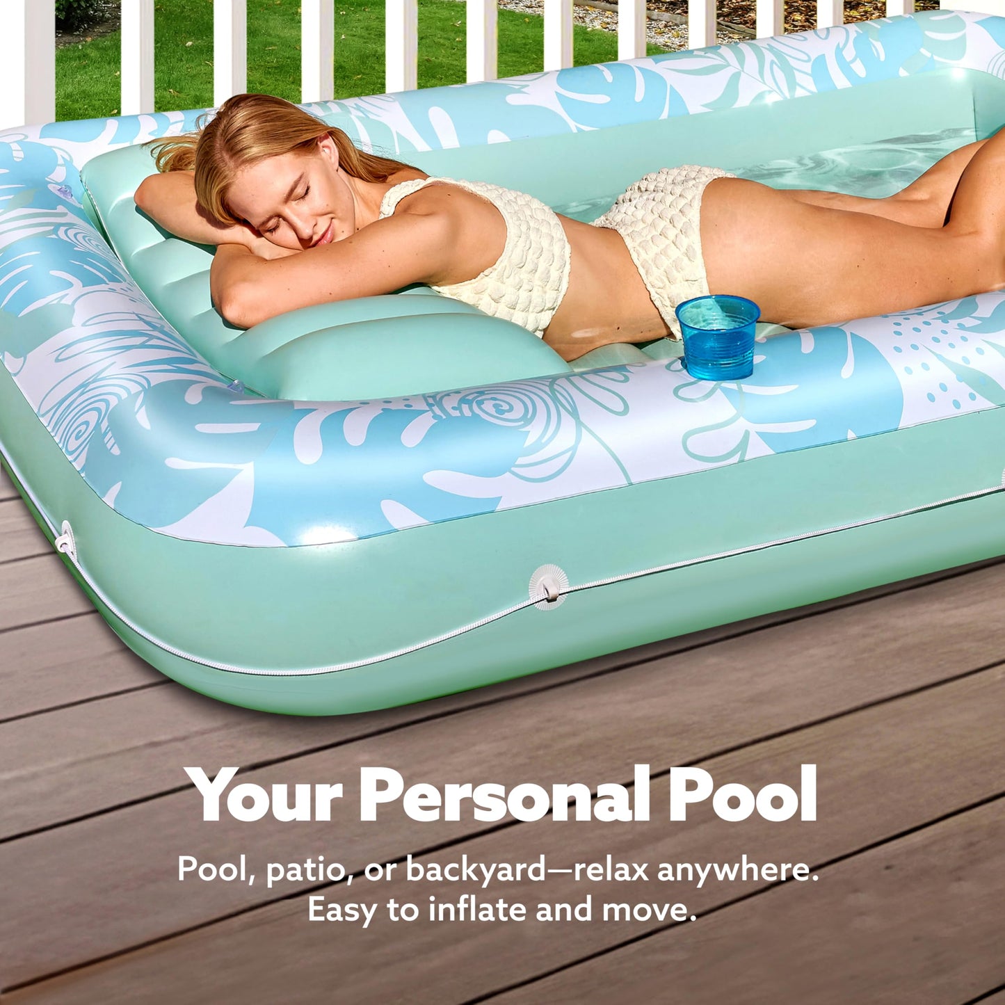 Sloosh Inflatable Tanning Pool Lounger Float – 70x46 in Sunbed with Pillow, 4-in-1 Raft (L-Cyan White)