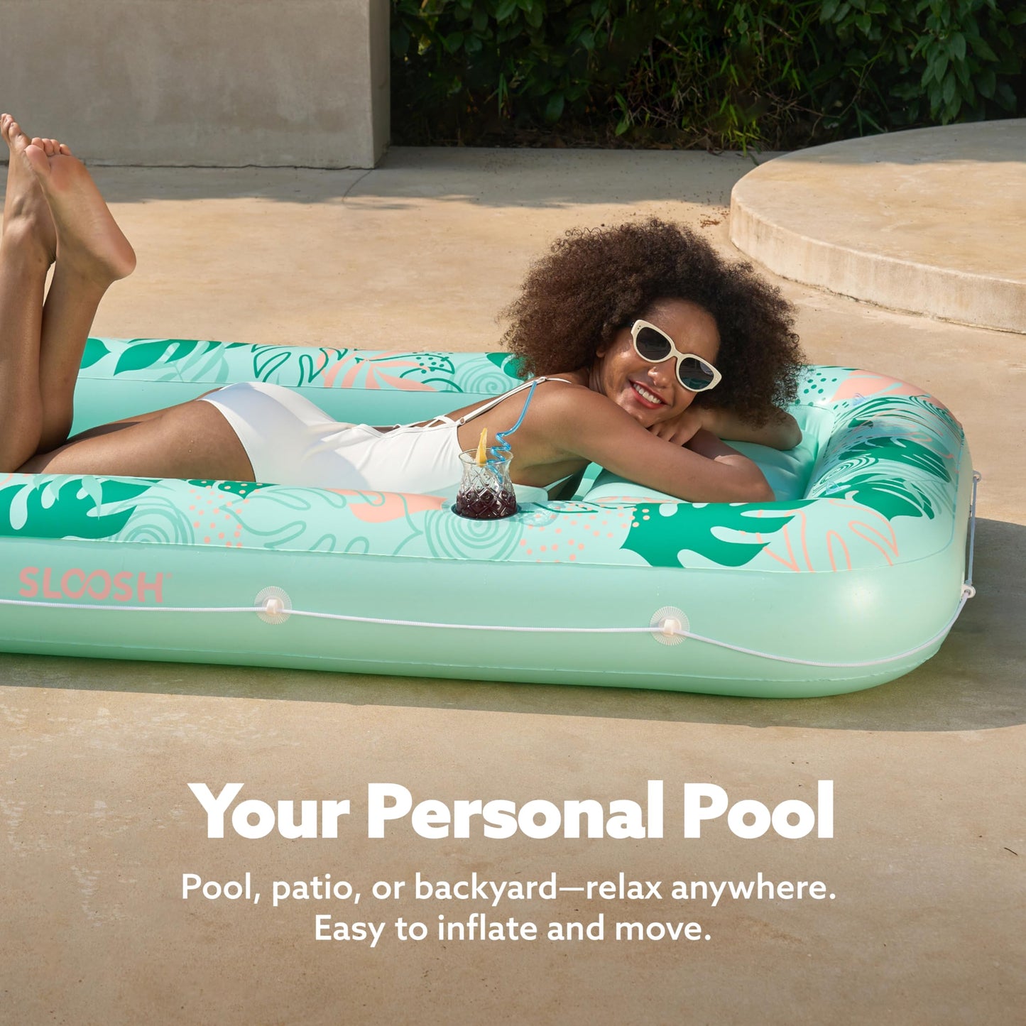 Sloosh Inflatable Tanning Pool Lounger 70x46 4-in-1 Sunbed Float with Pillow