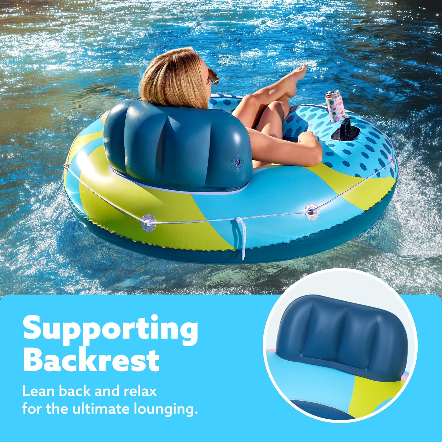 SLOOSH Inflatable River Tubes Float – Heavy Duty 53in Tube with Mesh Seat & Cup Holders