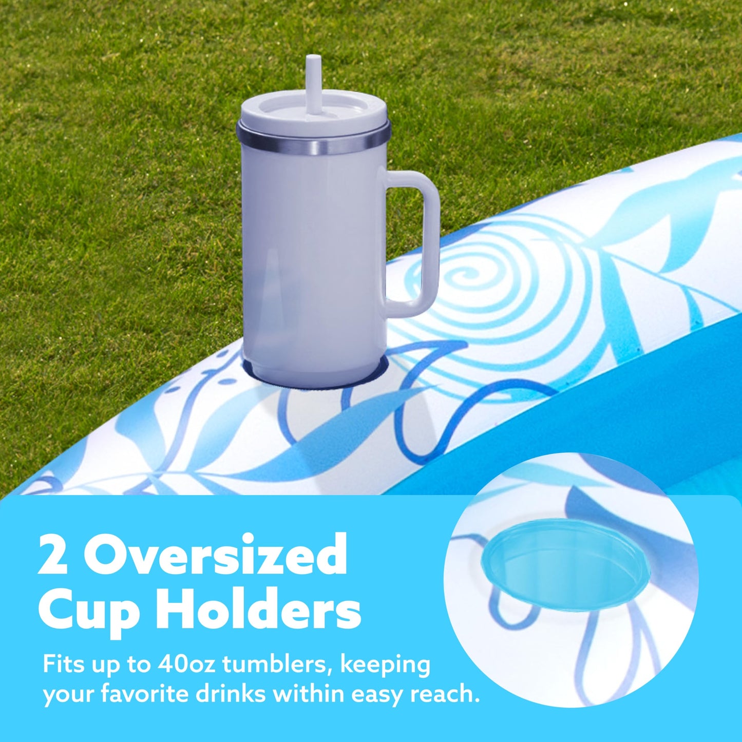 Sloosh Inflatable Tanning Pool Lounger Float - 72-Inch Round Sunbathing Bed with Pillow