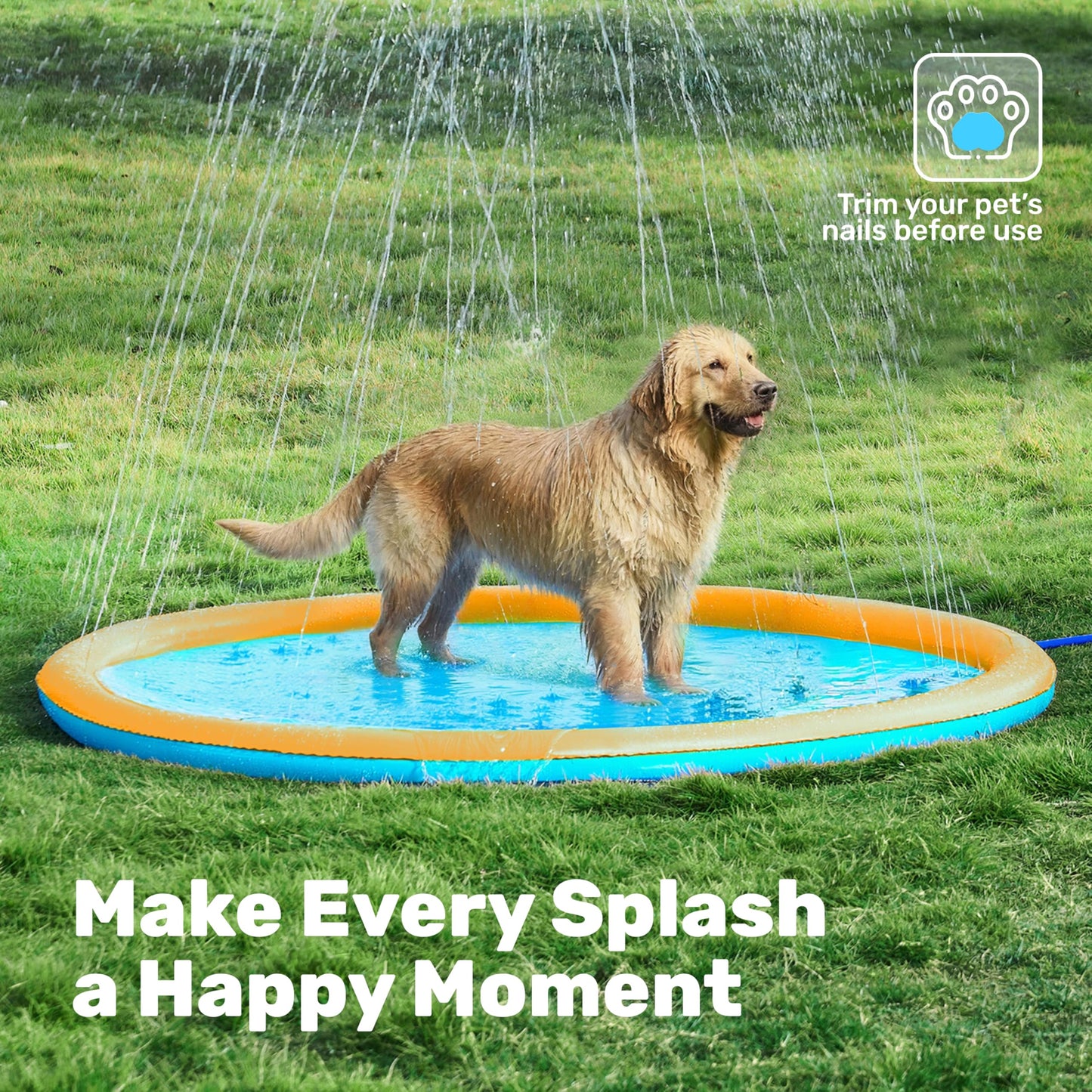 SLOOSH 60-inch Non-Slip Splash Pad Sprinkler – Outdoor Water Play Mat (Orange & Blue)