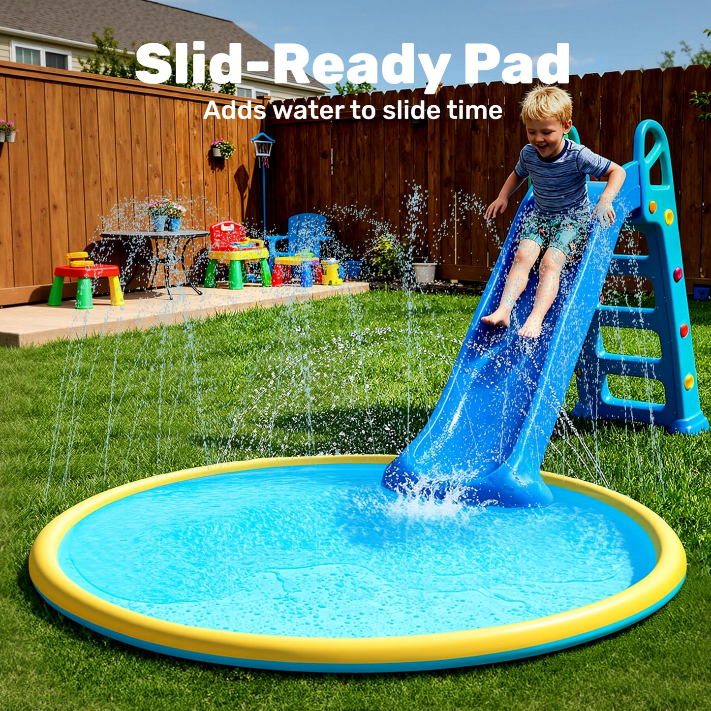 Sloosh 72-inch Non-Slip Splash Pad Sprinkler | Outdoor Water Play Mat for Kids & Pets
