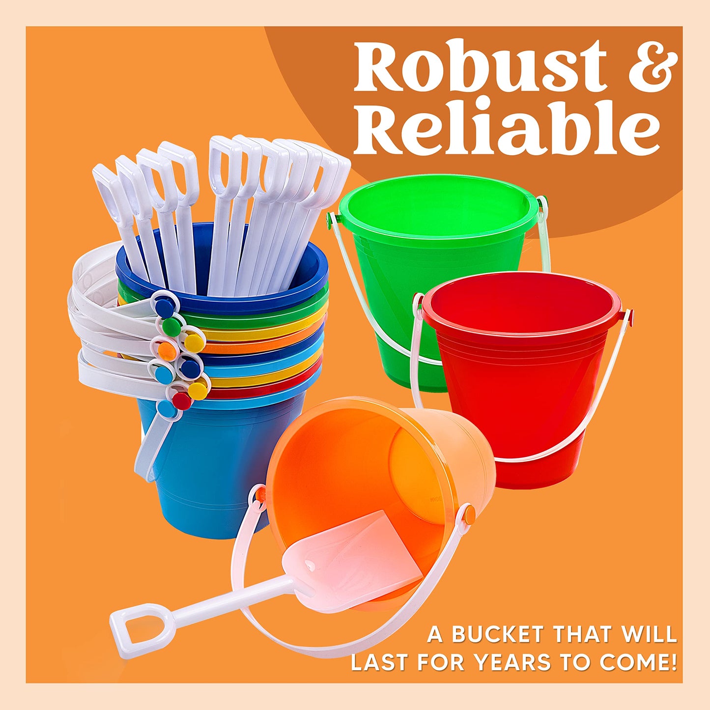 Sloosh 12-piece Beach Buckets & Shovels for Kids – Colorful Sand Toy Set