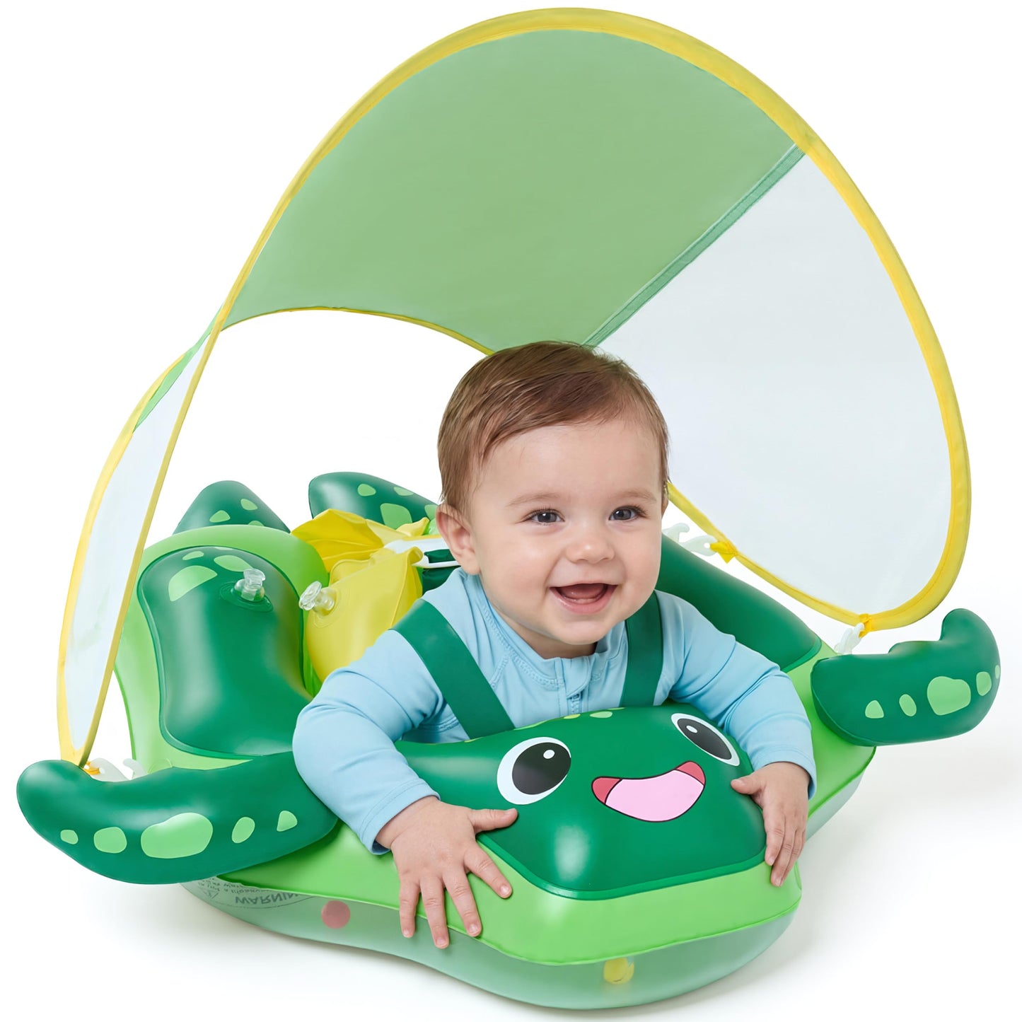 Sloosh Baby Swimming Float with Removable Sun Canopy – Sea Turtle Design (6-36 mo)