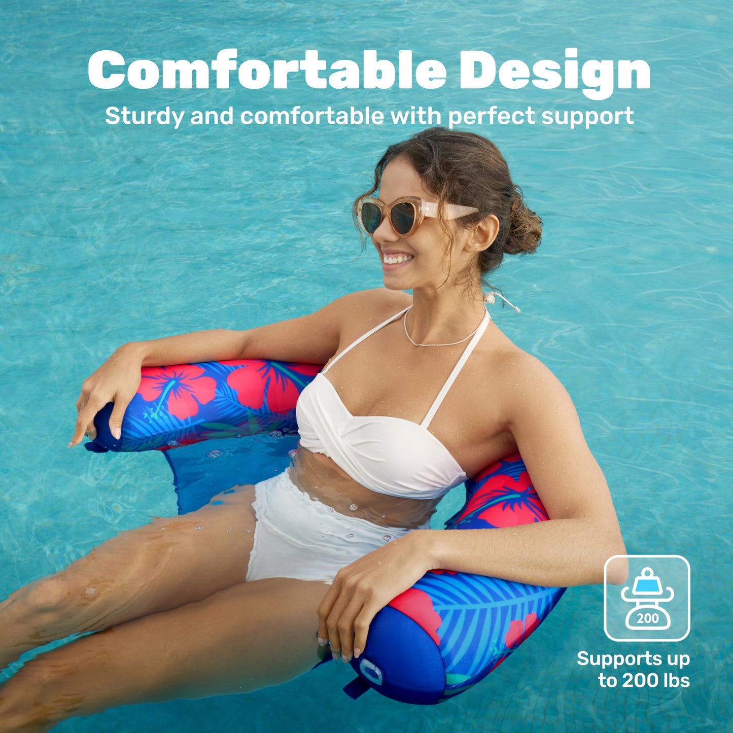 Sloosh Pool Float Chairs 2-Pack with Sling | Soft Fabric Noodle Chair – Flower Leaves