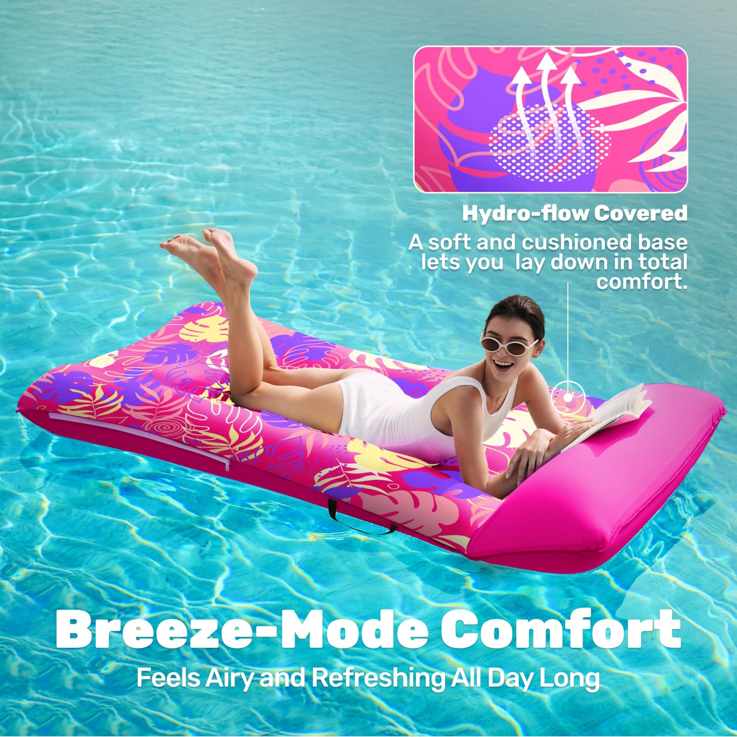 SLOOSH XL Fabric Covered Pool Float – 68 x 34 in Pink with Headrest