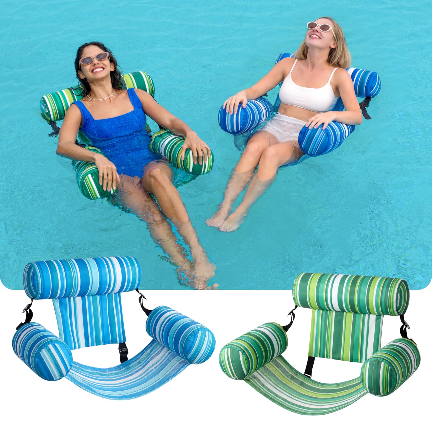 Sloosh Pool Floats Chairs (2-Pack) – Inflatable Lounge Chairs for Adults, Stripe Pattern
